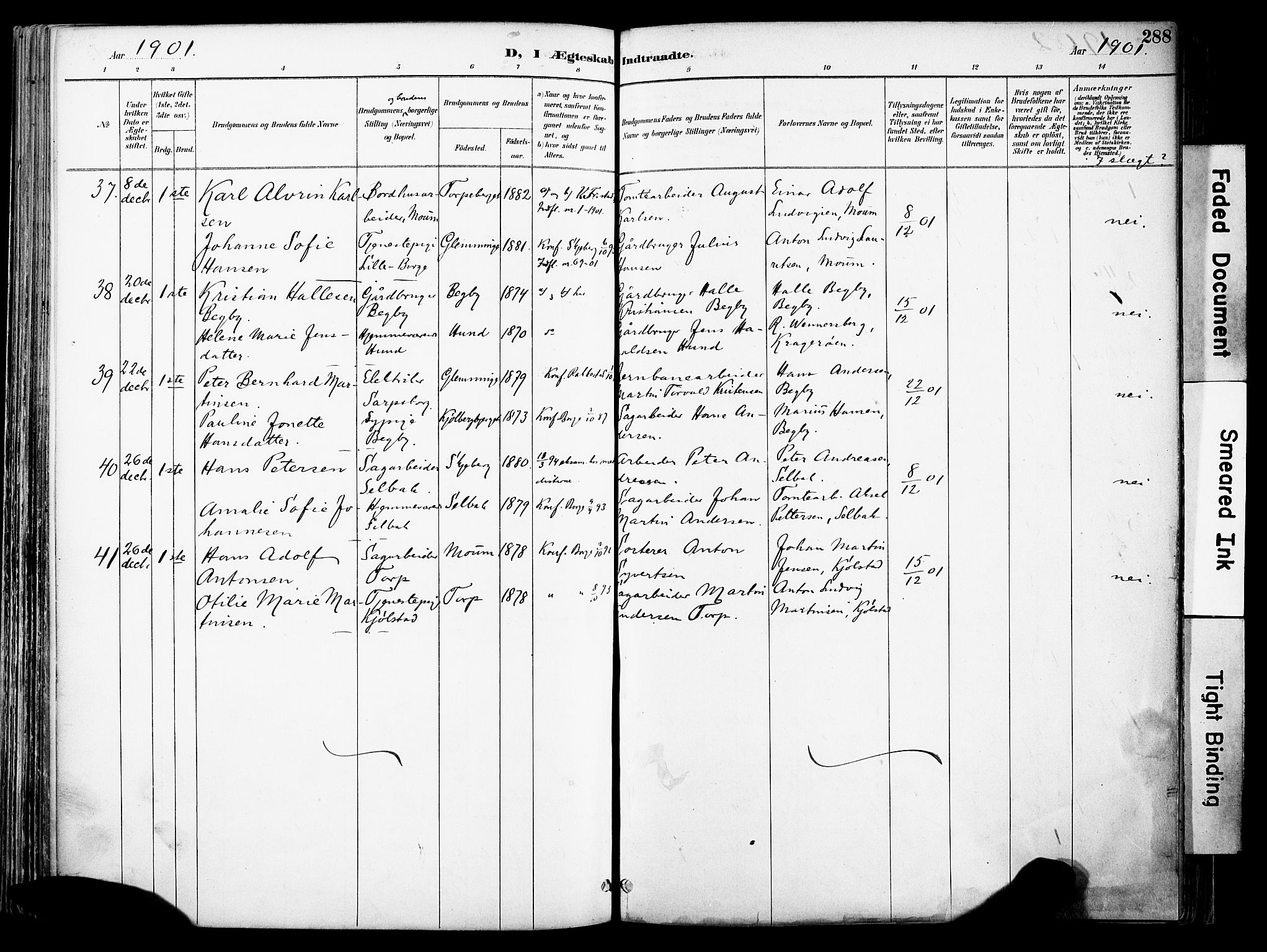 Borge prestekontor Kirkebøker, SAO/A-10903/F/Fa/L0008: Parish register (official) no. I 8B, 1887-1902, p. 288