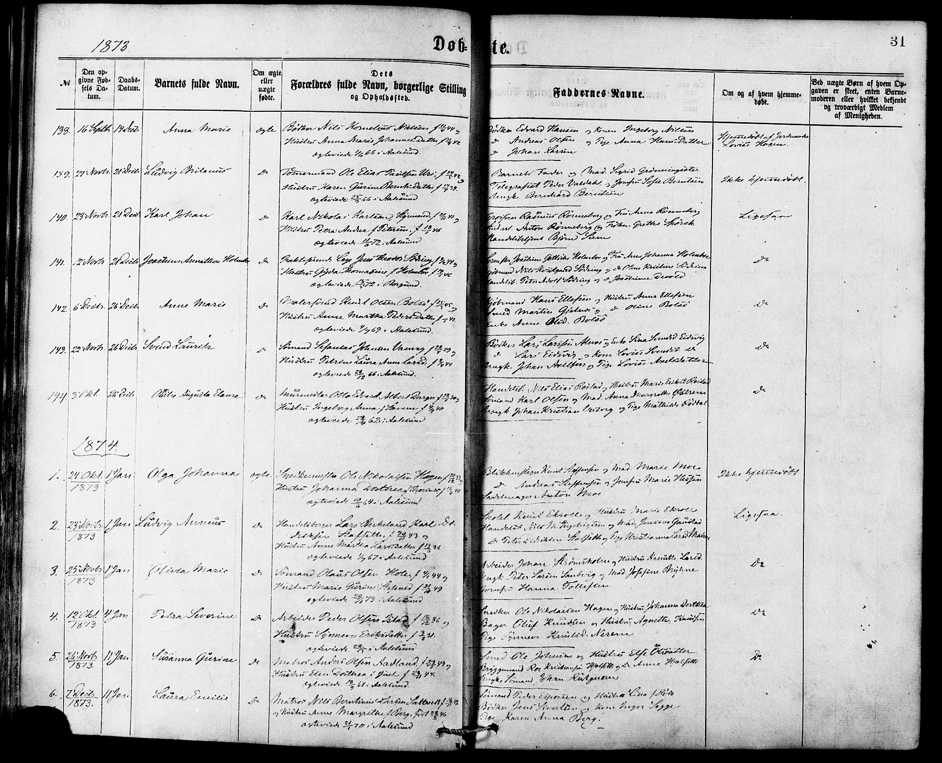 Ministerialprotokoller, klokkerbøker og fødselsregistre - Møre og Romsdal, SAT/A-1454/529/L0453: Parish register (official) no. 529A03, 1872-1877, p. 31