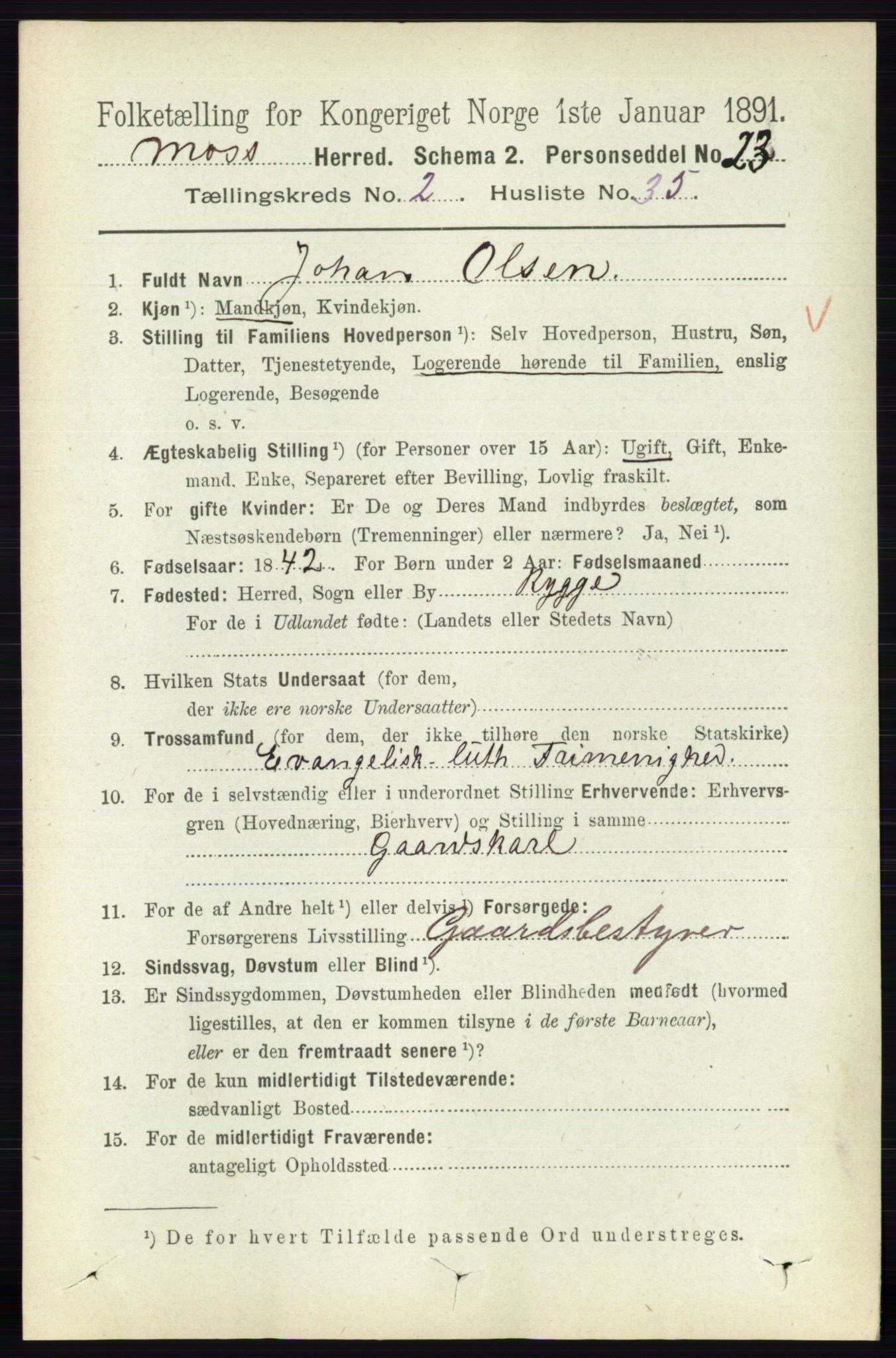 RA, 1891 Census for 0194 Moss, 1891, p. 1091