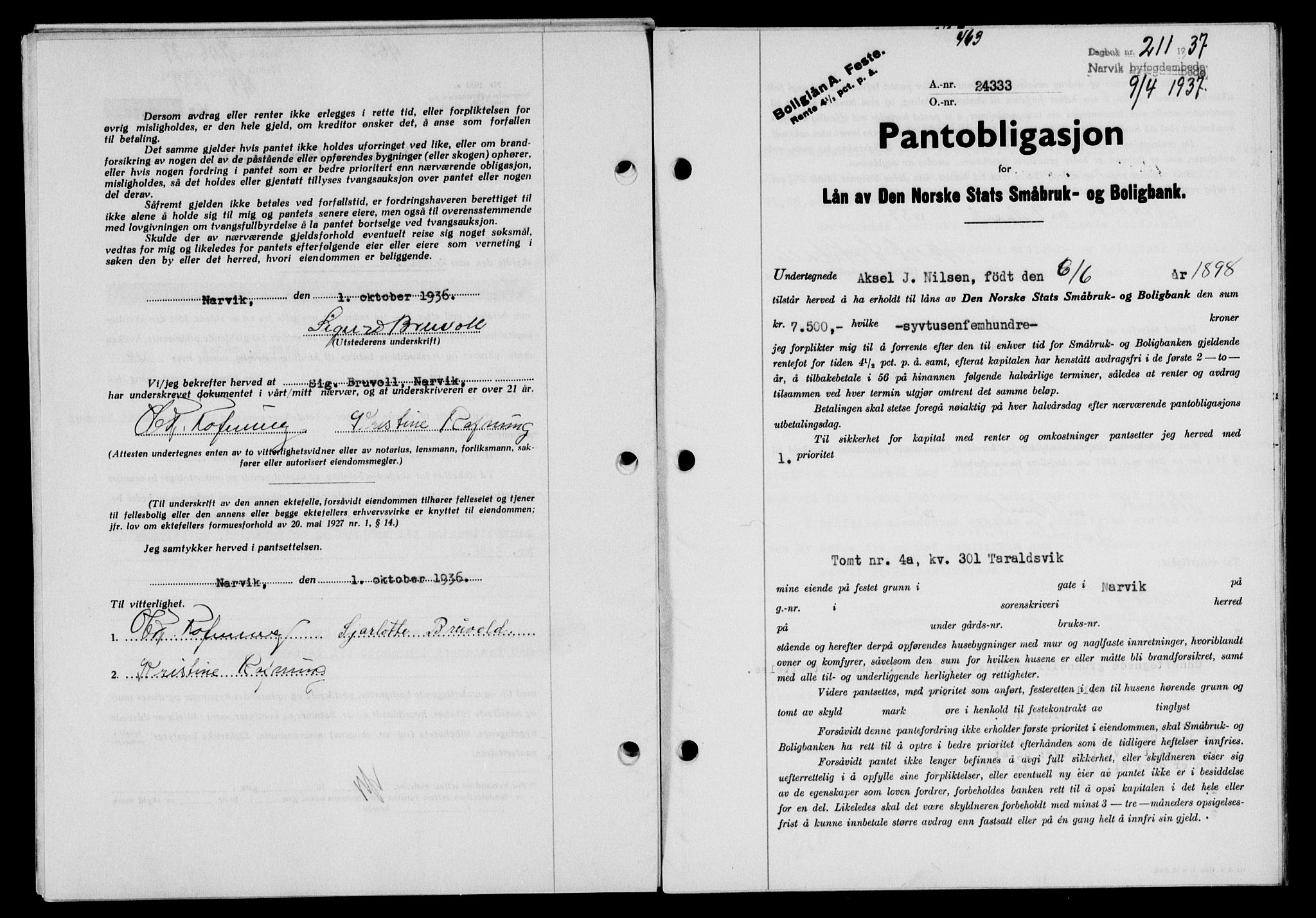 Narvik sorenskriveri, SAT/A-0002/1/2/2C/2Ca/L0011: Mortgage book no. 14, 1935-1937, Deed date: 09.04.1937