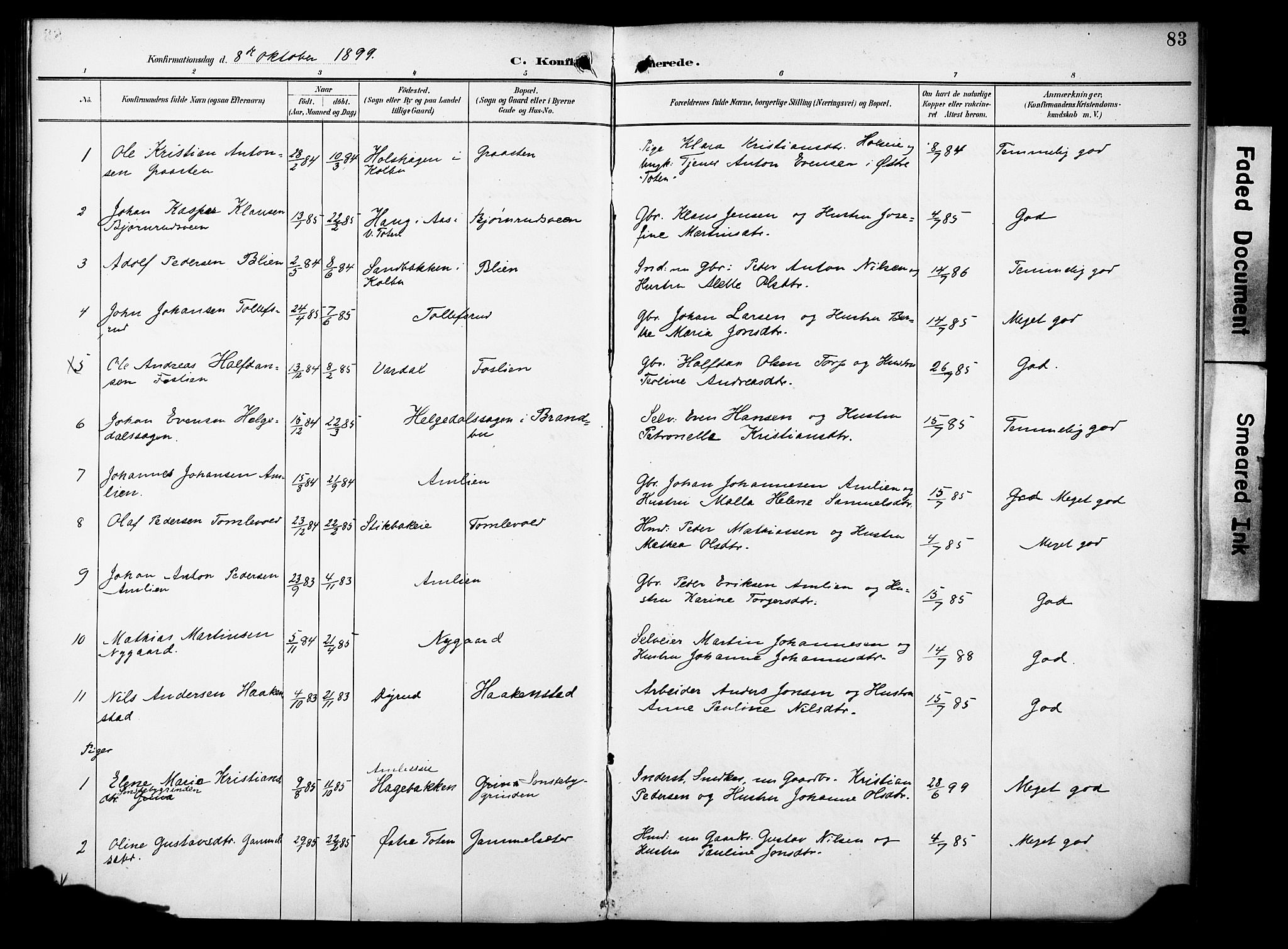 Vestre Toten prestekontor, AV/SAH-PREST-108/H/Ha/Haa/L0012: Parish register (official) no. 12, 1890-1906, p. 83