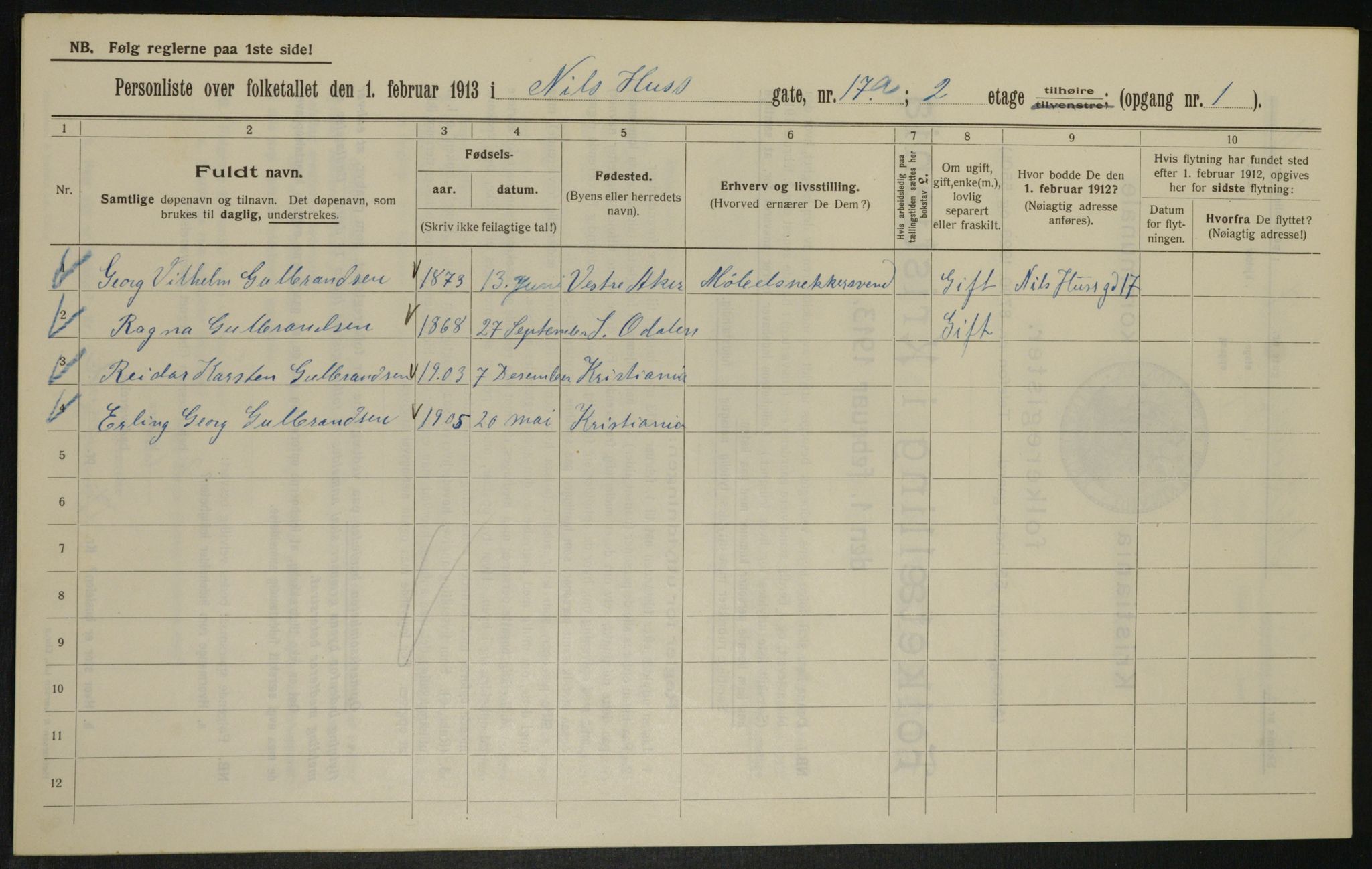 OBA, Municipal Census 1913 for Kristiania, 1913, p. 71009