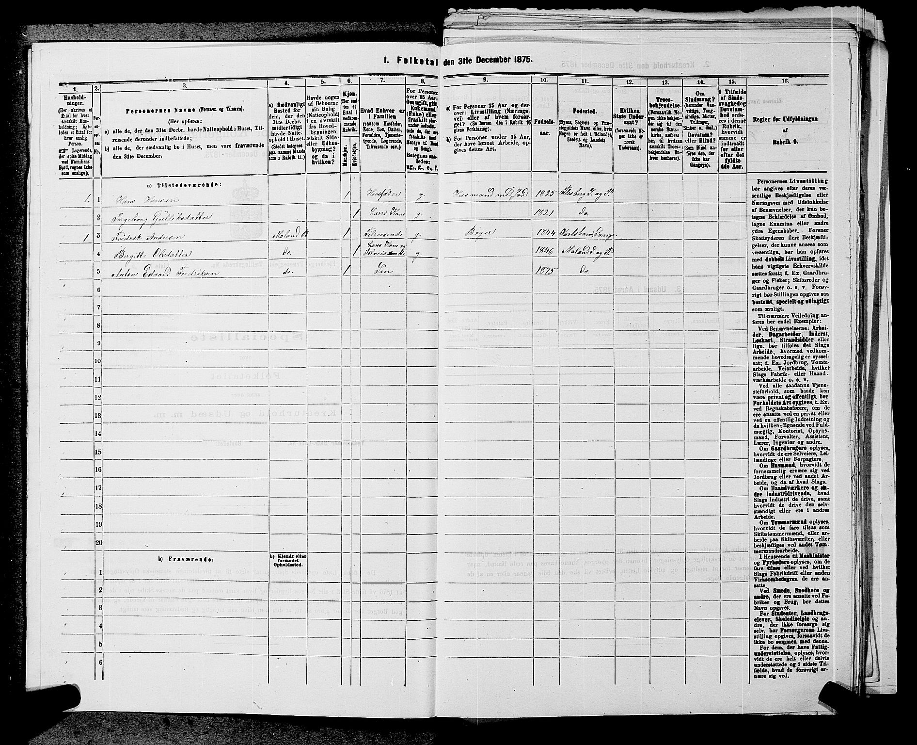 SAKO, 1875 census for 0631P Flesberg, 1875, p. 288