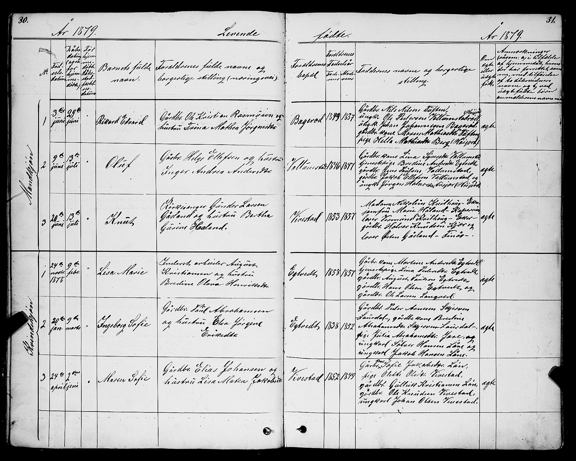 Ramnes kirkebøker, AV/SAKO-A-314/G/Gc/L0001: Parish register (copy) no. III 1, 1869-1903, p. 30-31