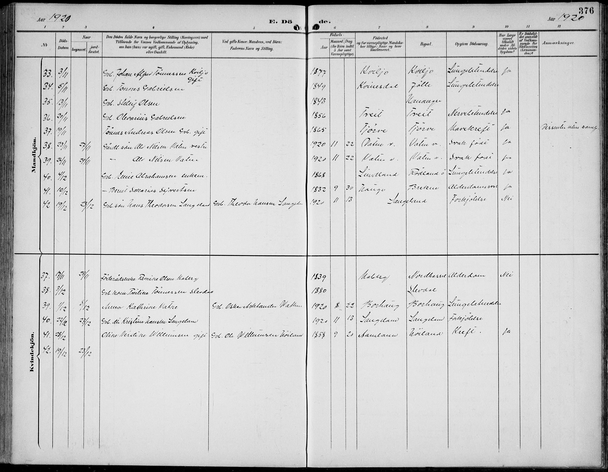 Lista sokneprestkontor, AV/SAK-1111-0027/F/Fb/L0005: Parish register (copy) no. B 5, 1892-1923, p. 376