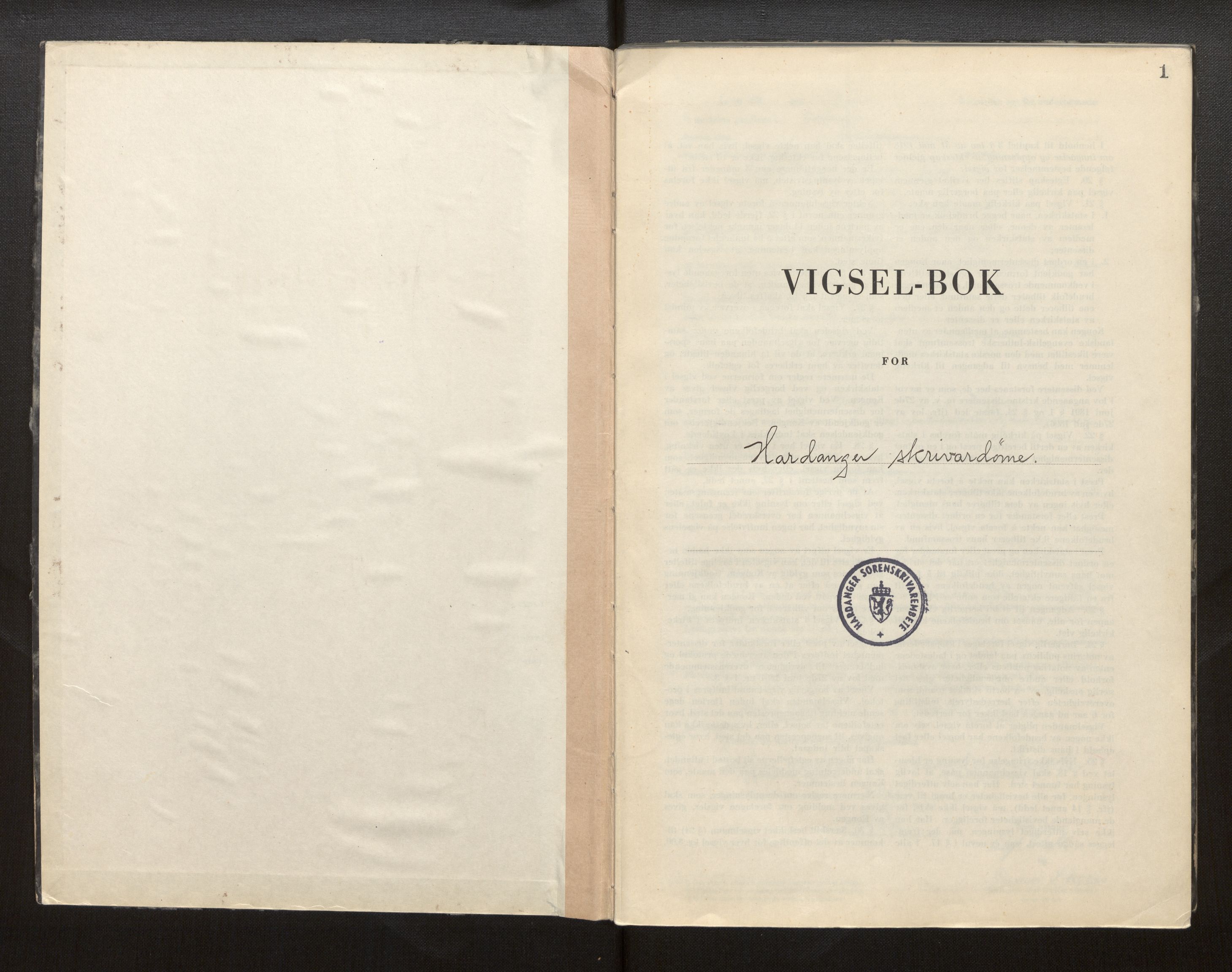 Hardanger sorenskriver, AV/SAB-A-2101/M/Mb/L0002: Vigselsbok, 1948-1969, p. 1