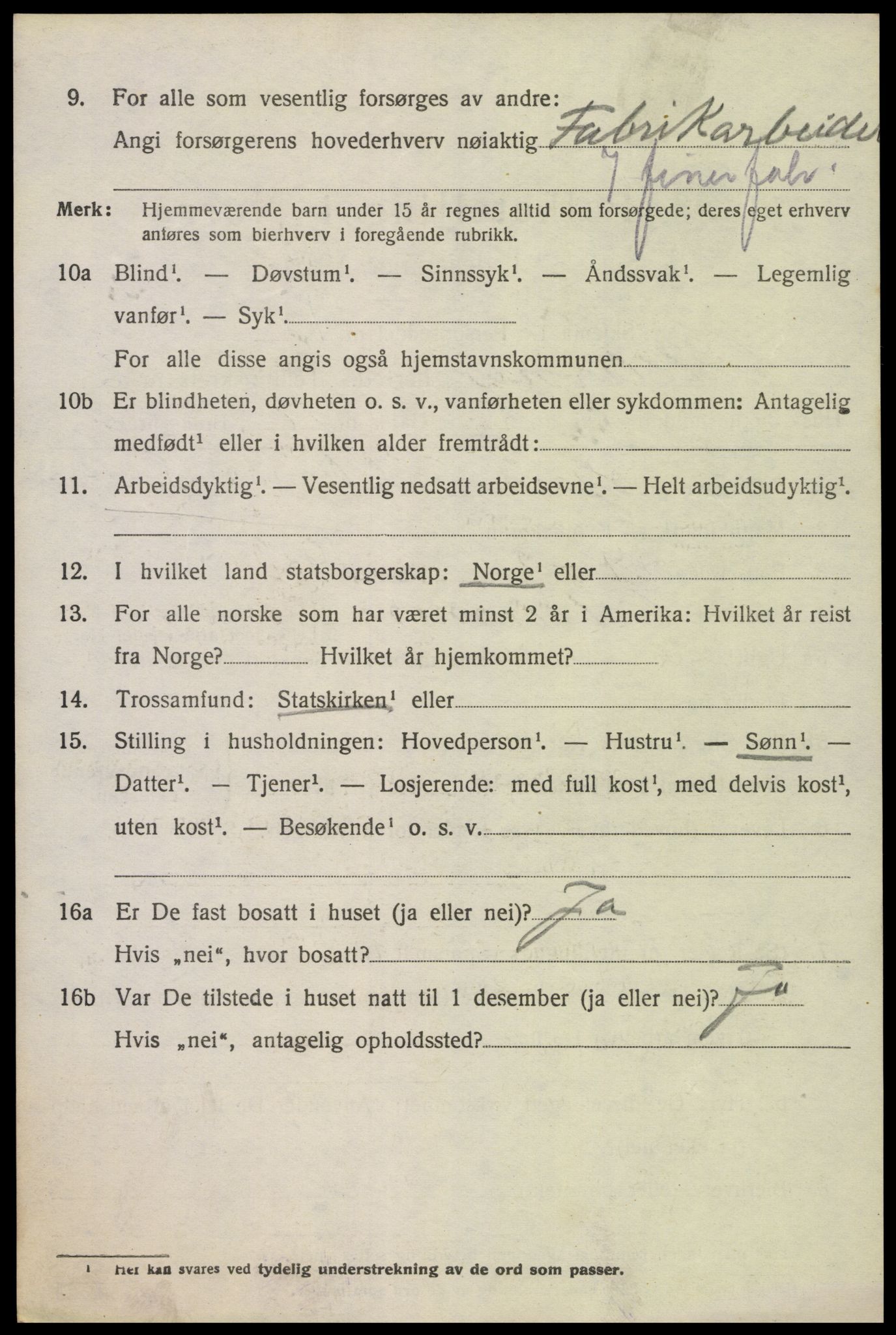 SAK, 1920 census for Oddernes, 1920, p. 5396