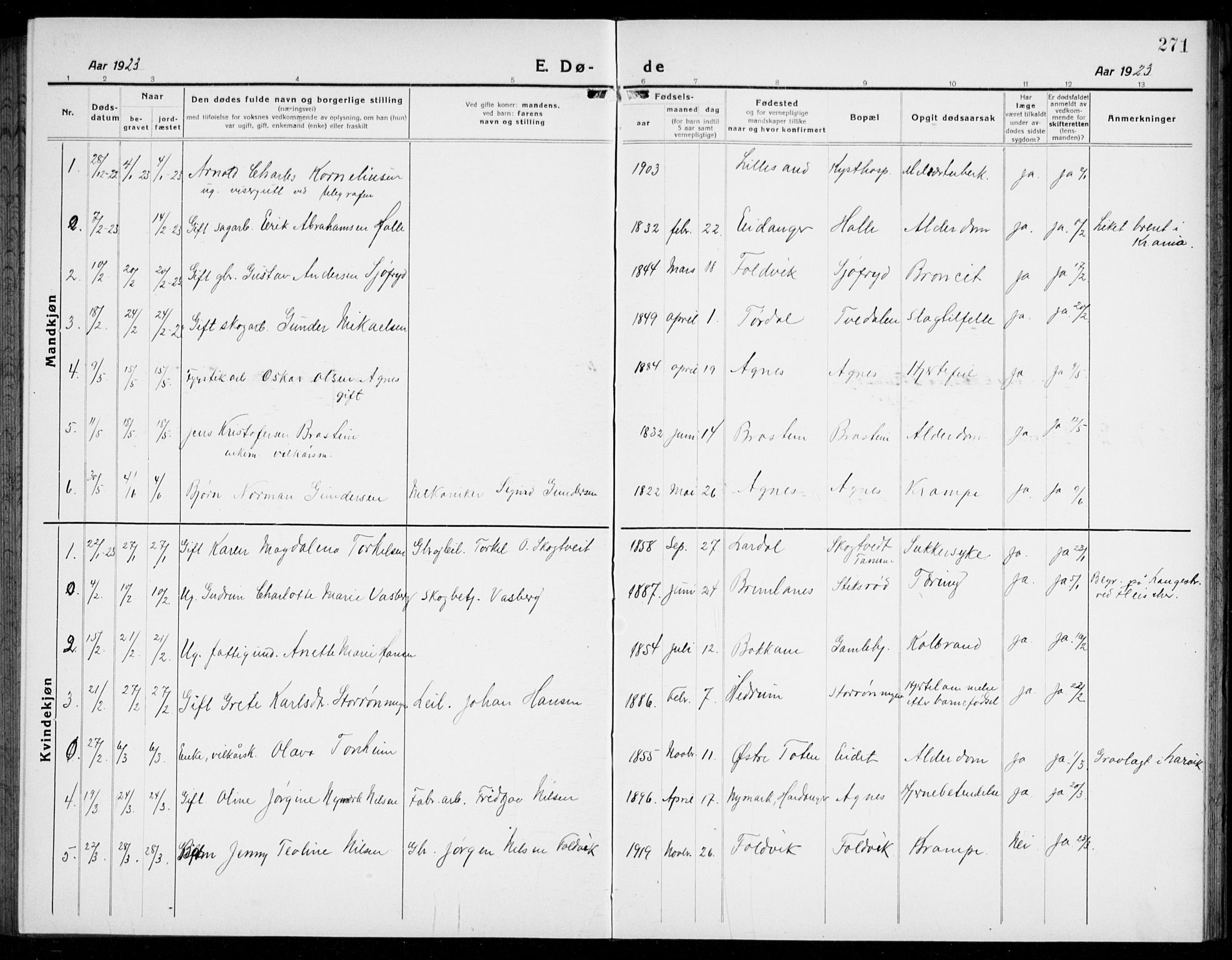 Brunlanes kirkebøker, SAKO/A-342/G/Ga/L0005: Parish register (copy) no. I 5, 1918-1941, p. 271