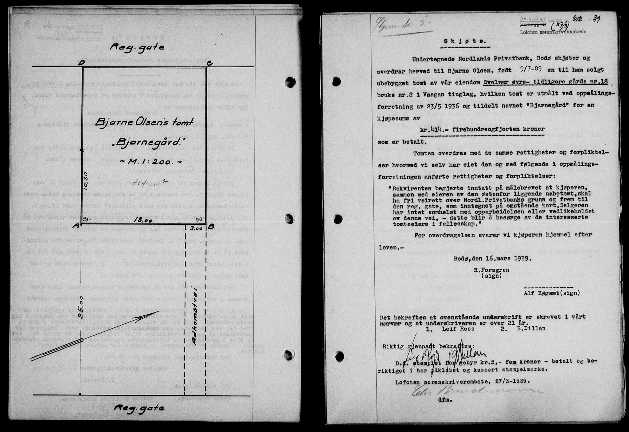 Lofoten sorenskriveri, SAT/A-0017/1/2/2C/L0005a: Mortgage book no. 5a, 1939-1939, Diary no: : 612/1939