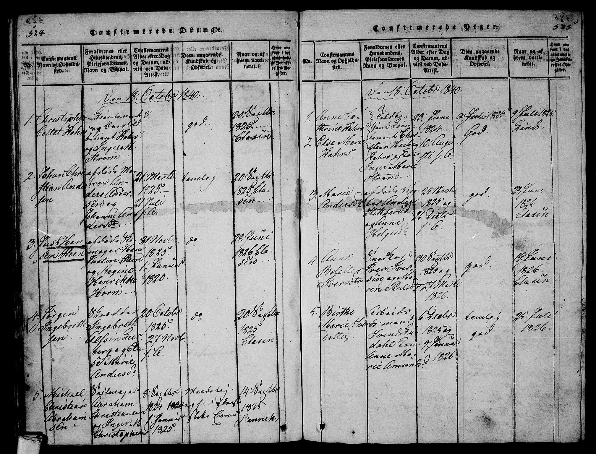 Larvik kirkebøker, SAKO/A-352/G/Gb/L0001: Parish register (copy) no. II 1, 1818-1843, p. 524-525