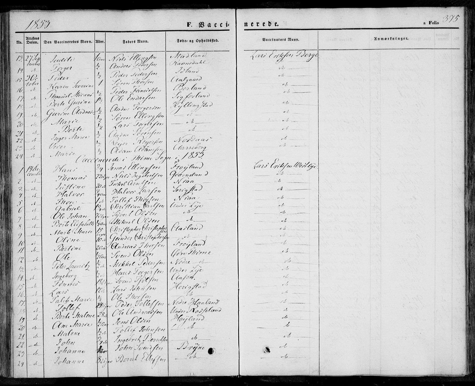 Lye sokneprestkontor, AV/SAST-A-101794/001/30BA/L0006: Parish register (official) no. A 5.2, 1842-1855, p. 375