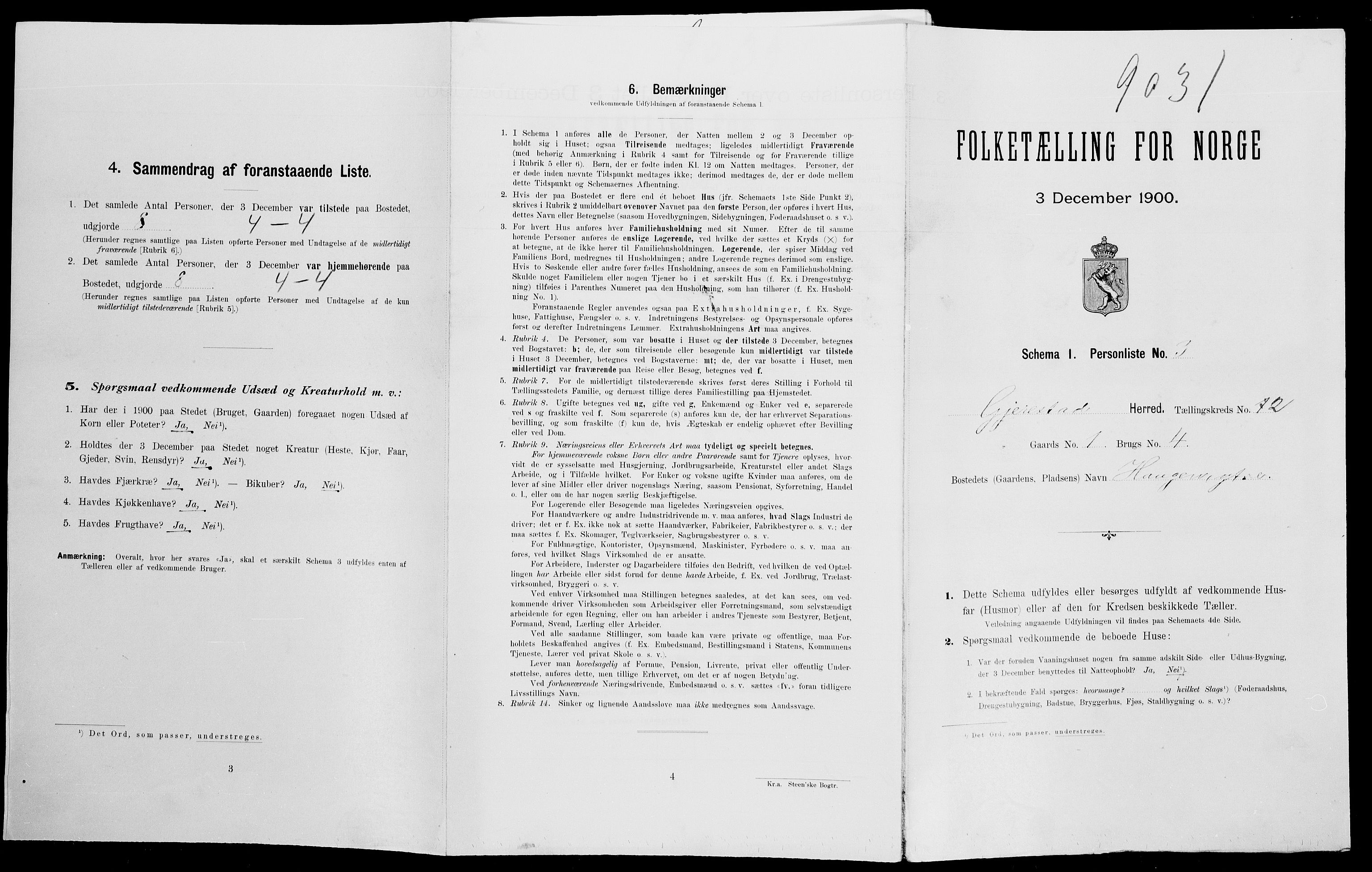 SAK, 1900 census for Gjerstad, 1900, p. 159