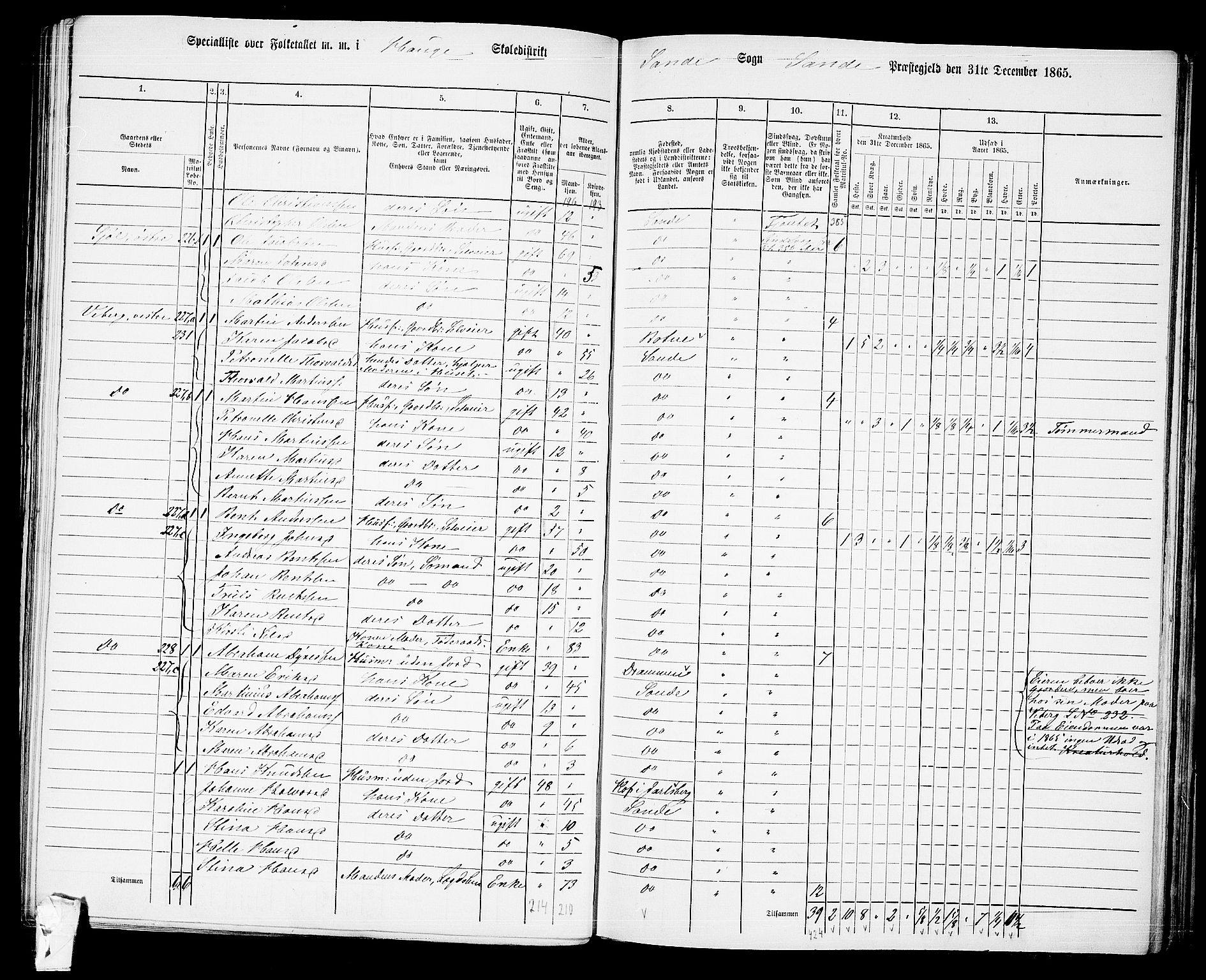 RA, 1865 census for Sande, 1865, p. 48