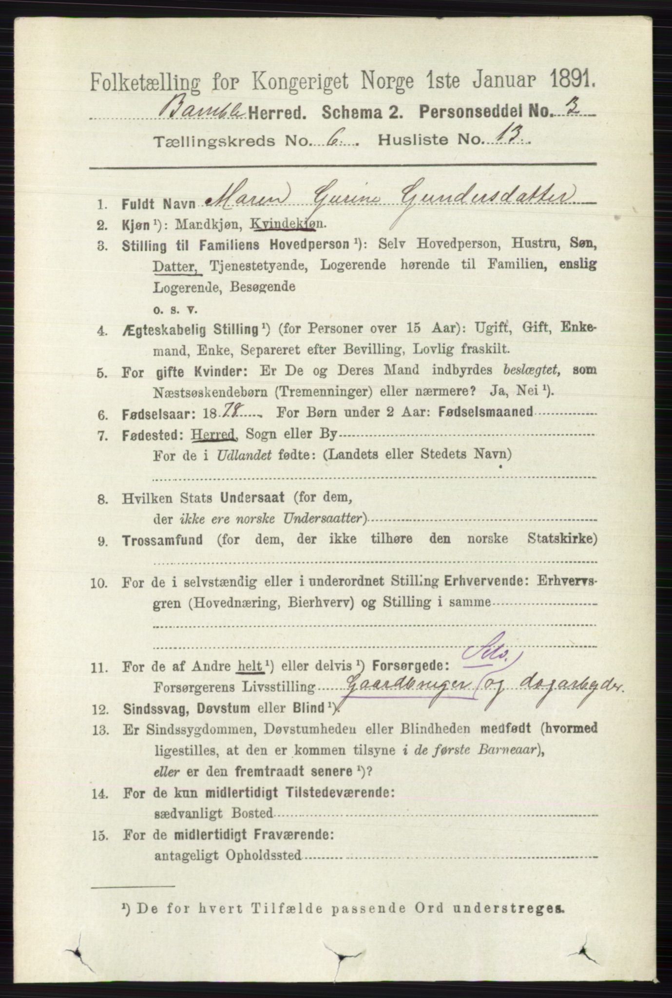 RA, 1891 census for 0814 Bamble, 1891, p. 2776