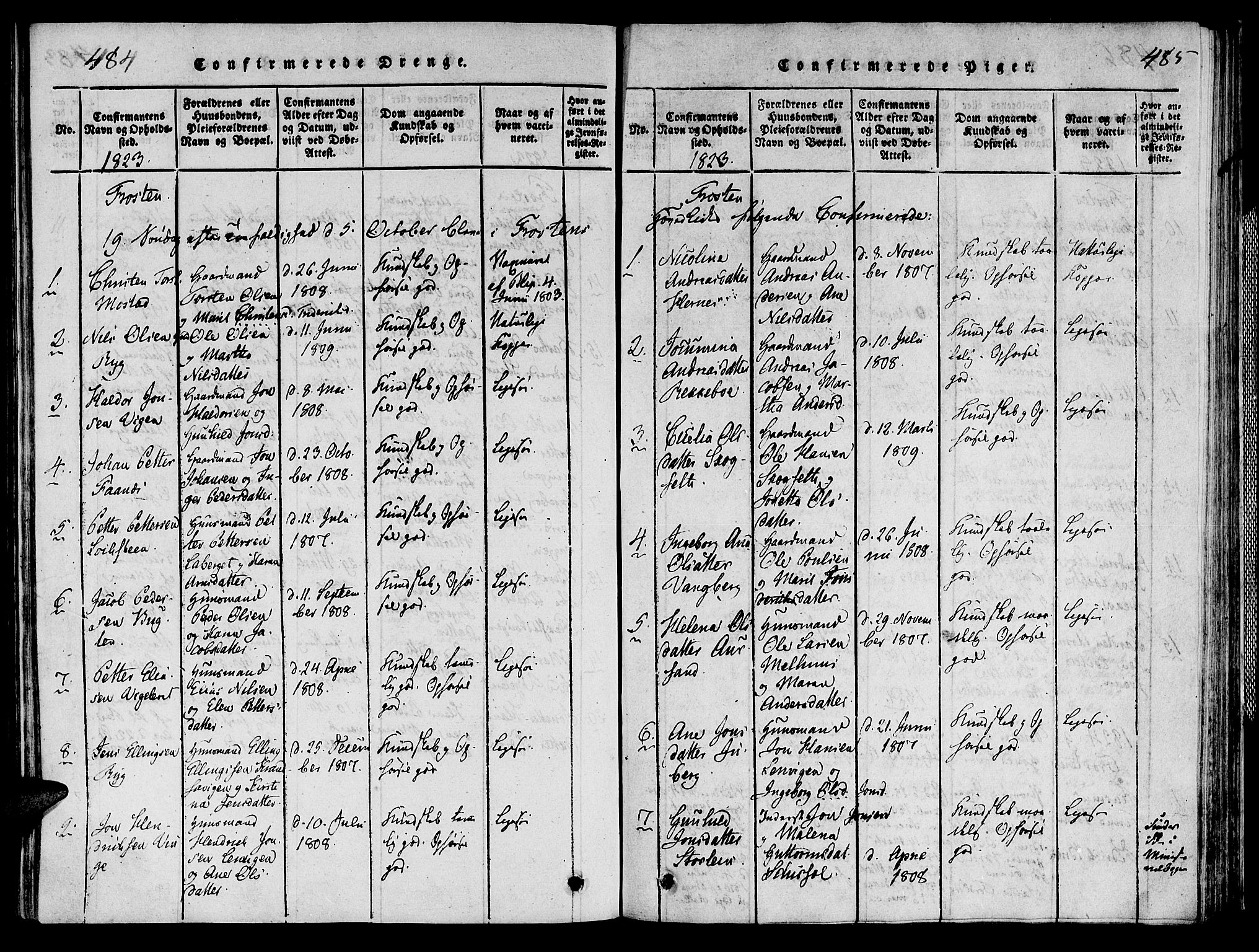 Ministerialprotokoller, klokkerbøker og fødselsregistre - Nord-Trøndelag, SAT/A-1458/713/L0112: Parish register (official) no. 713A04 /1, 1817-1827, p. 484b-485b