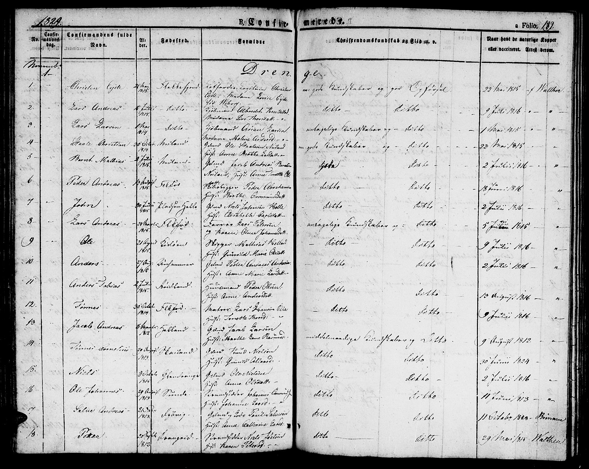 Flekkefjord sokneprestkontor, SAK/1111-0012/F/Fb/Fbc/L0004: Parish register (copy) no. B 4, 1827-1846, p. 189