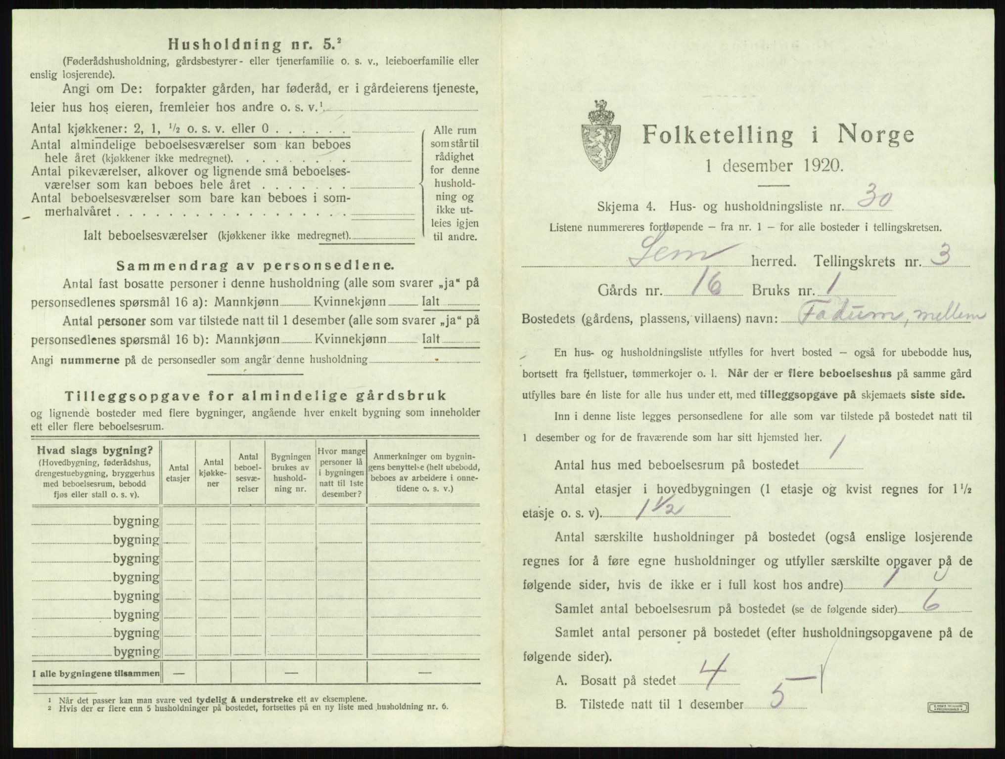 SAKO, 1920 census for Sem, 1920, p. 694