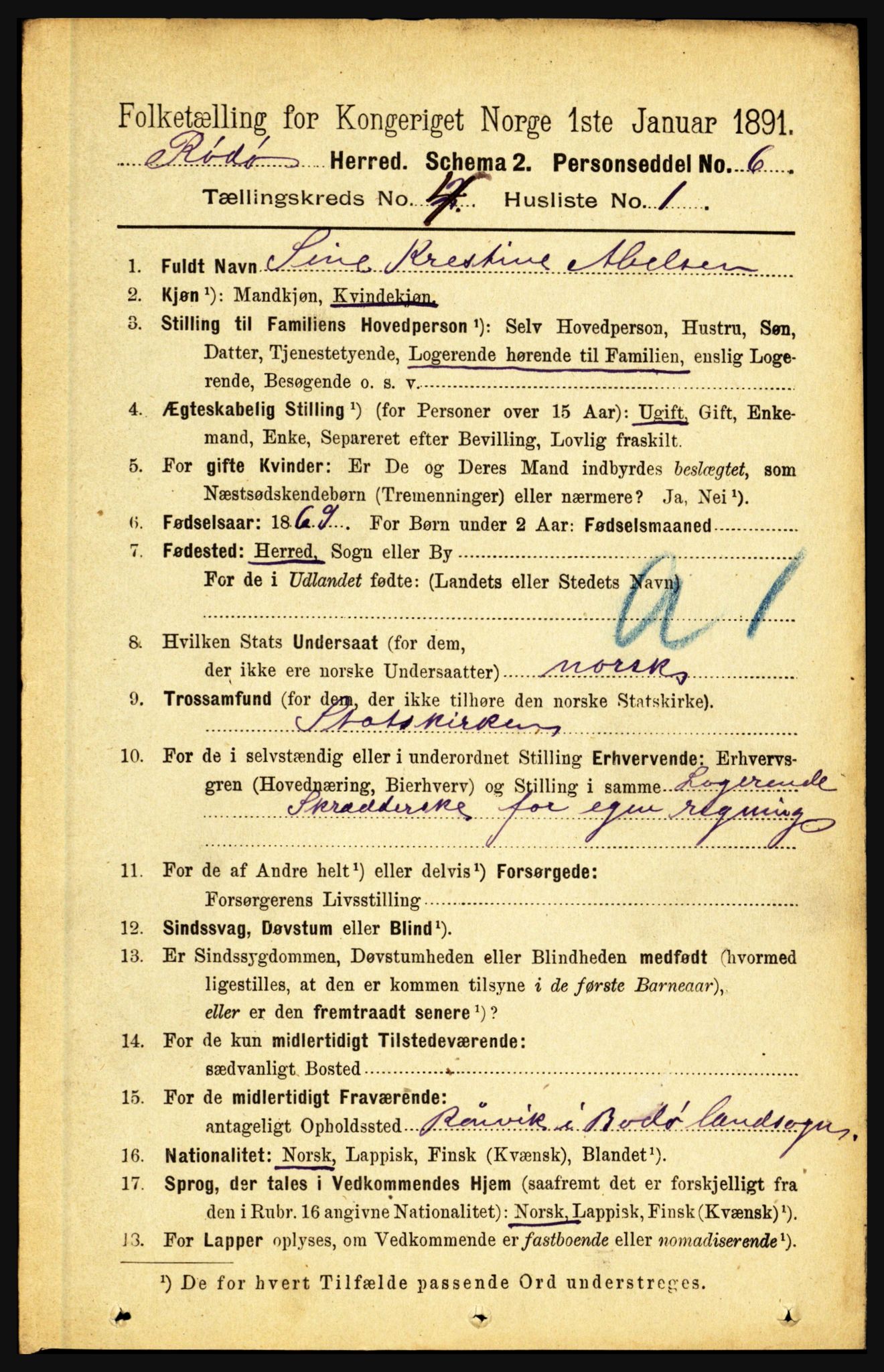 RA, 1891 census for 1836 Rødøy, 1891, p. 1590