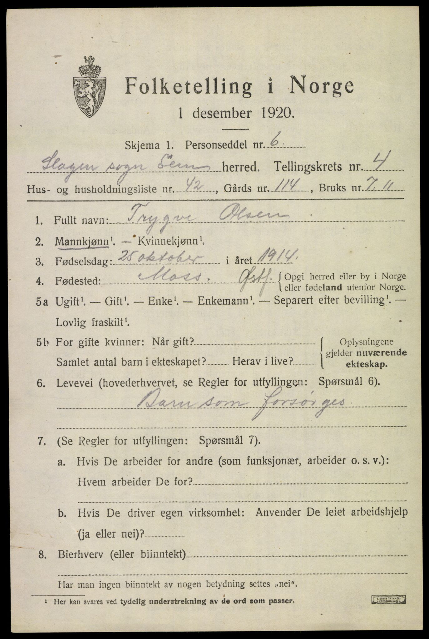 SAKO, 1920 census for Sem, 1920, p. 7533