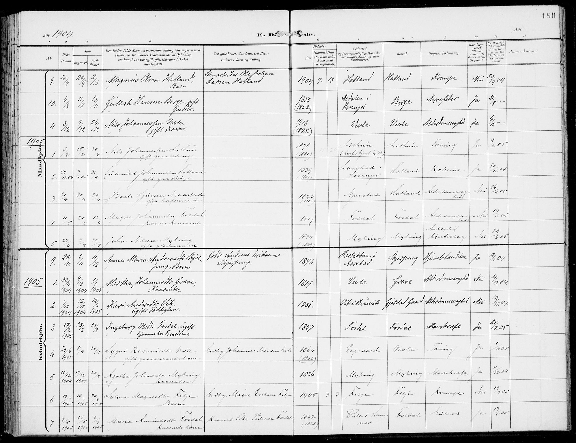 Haus sokneprestembete, AV/SAB-A-75601/H/Haa: Parish register (official) no. C  2, 1900-1915, p. 189