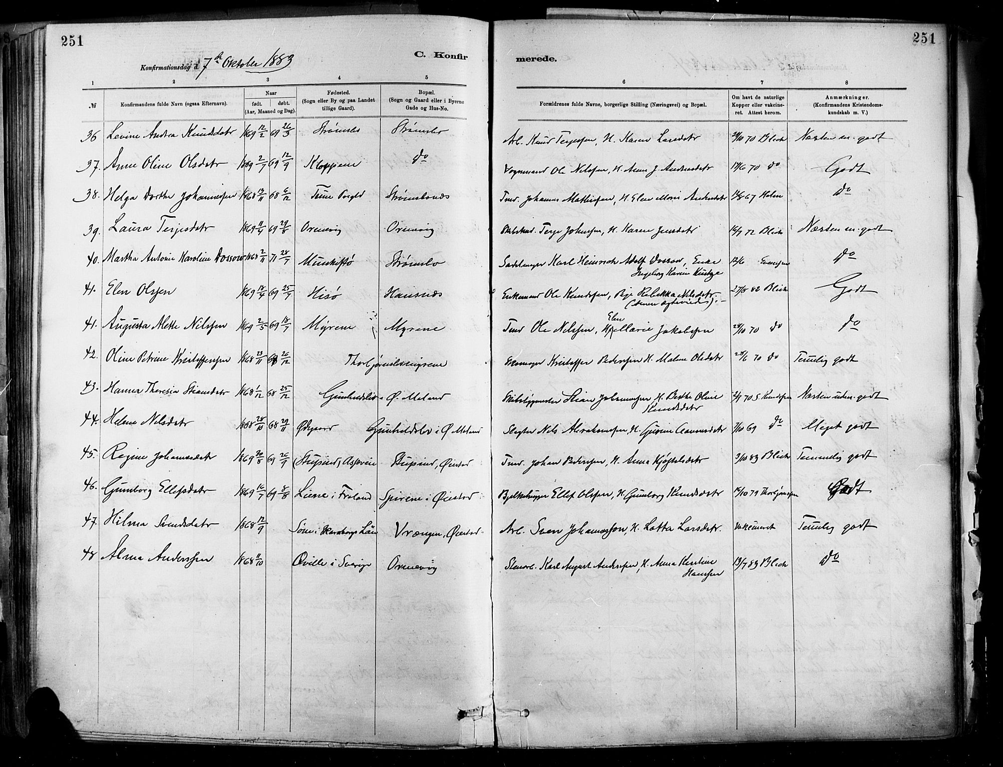 Barbu sokneprestkontor, SAK/1111-0003/F/Fa/L0002: Parish register (official) no. A 2, 1883-1898, p. 251