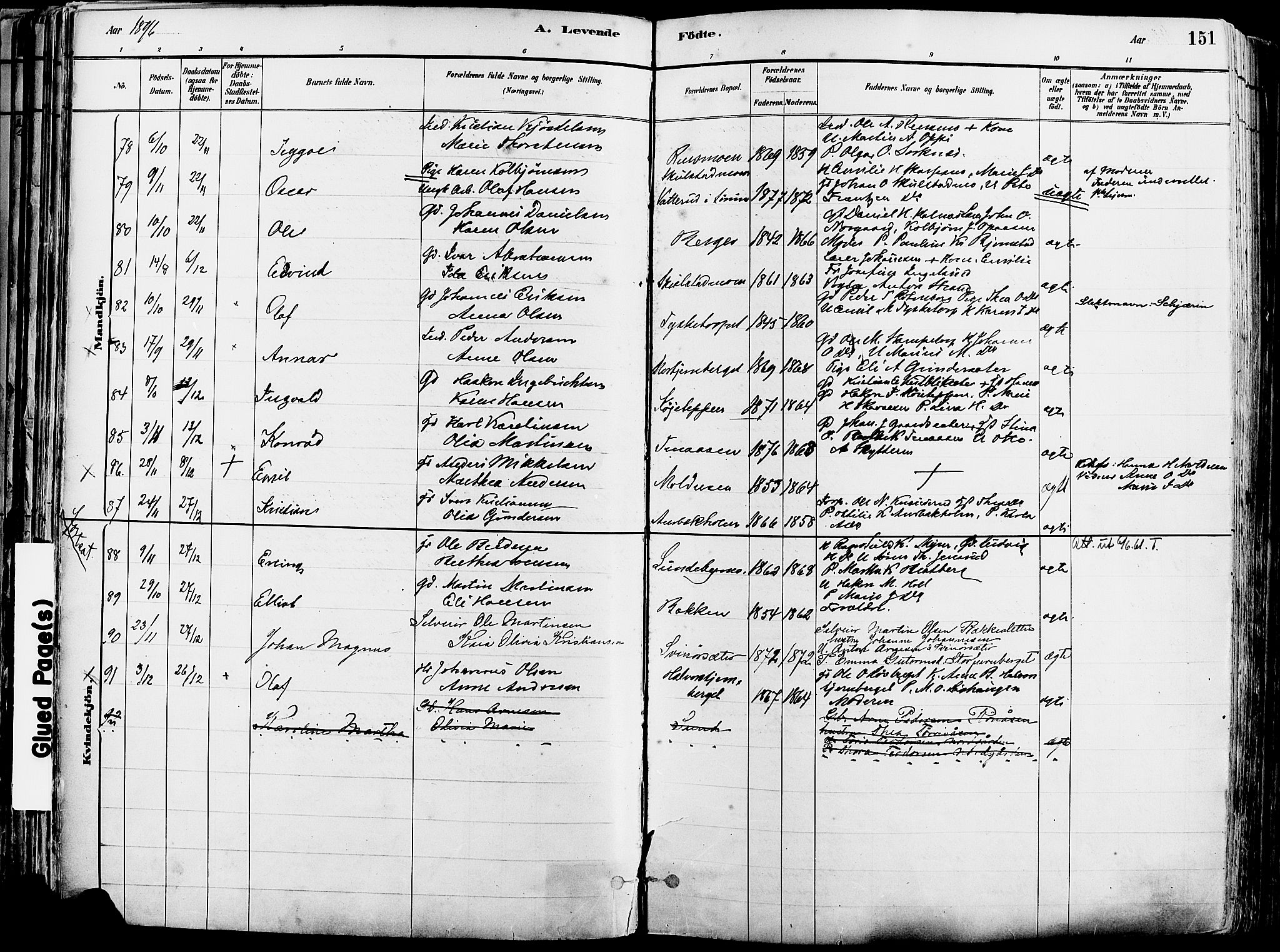 Grue prestekontor, AV/SAH-PREST-036/H/Ha/Haa/L0012: Parish register (official) no. 12, 1881-1897, p. 151