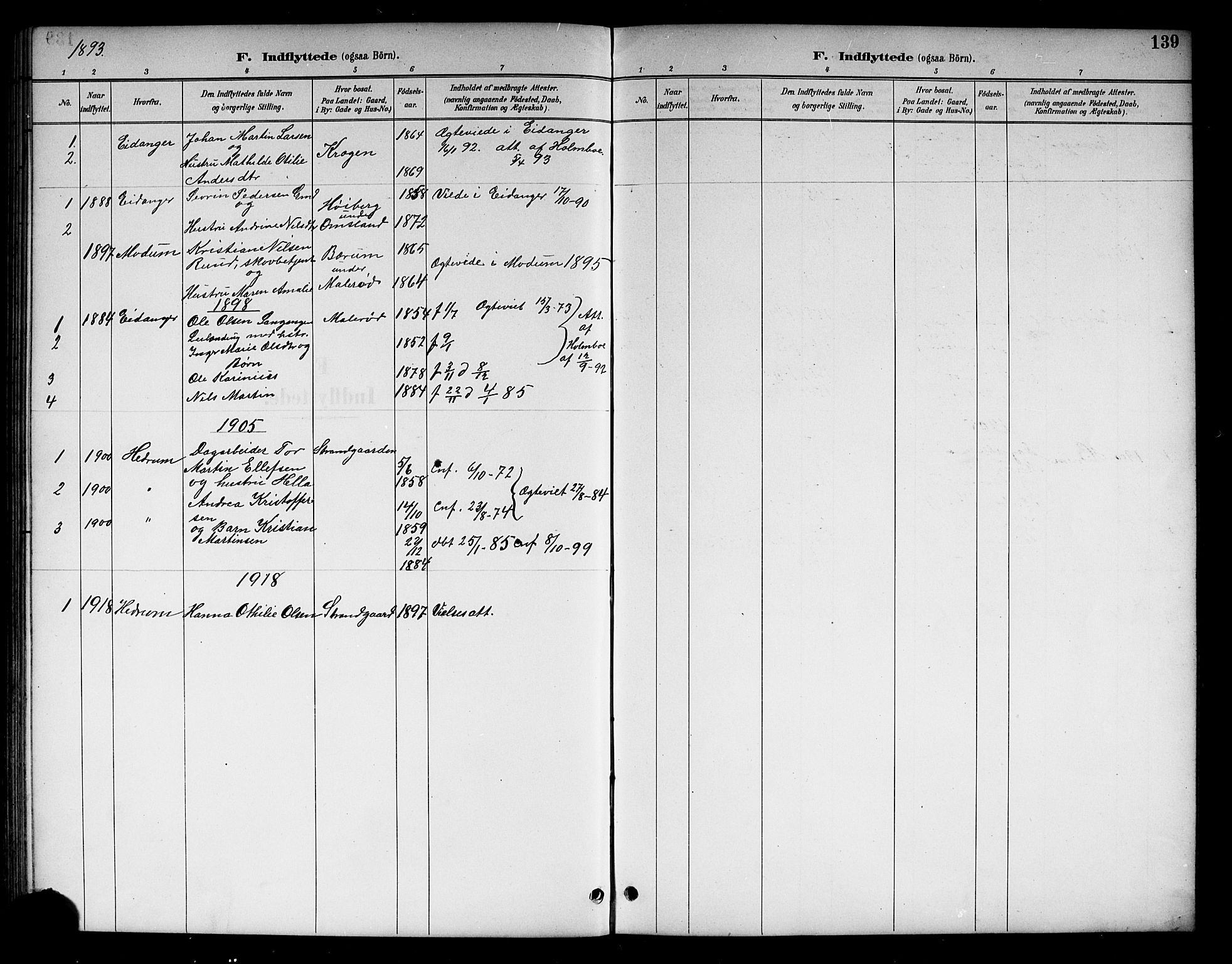 Brunlanes kirkebøker, SAKO/A-342/G/Gc/L0002: Parish register (copy) no. III 2, 1891-1922, p. 139
