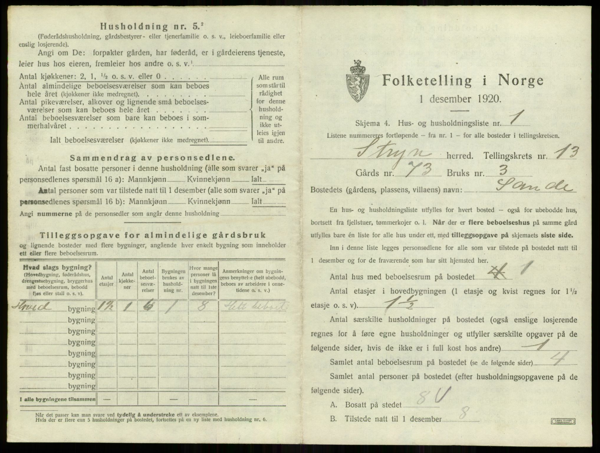 SAB, 1920 census for Stryn, 1920, p. 777