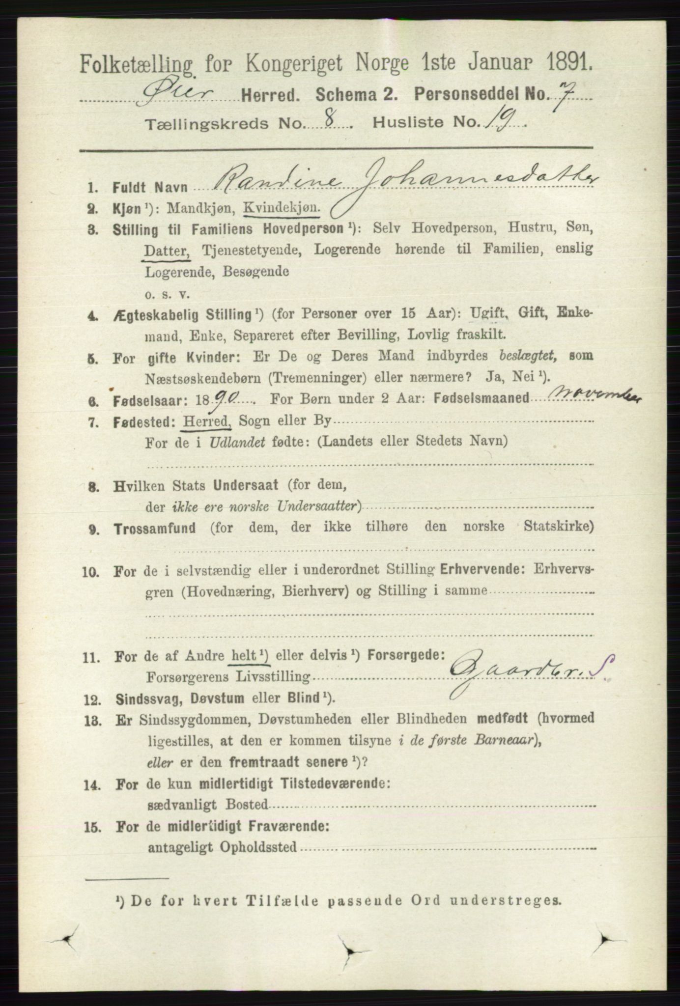 RA, 1891 census for 0521 Øyer, 1891, p. 2813