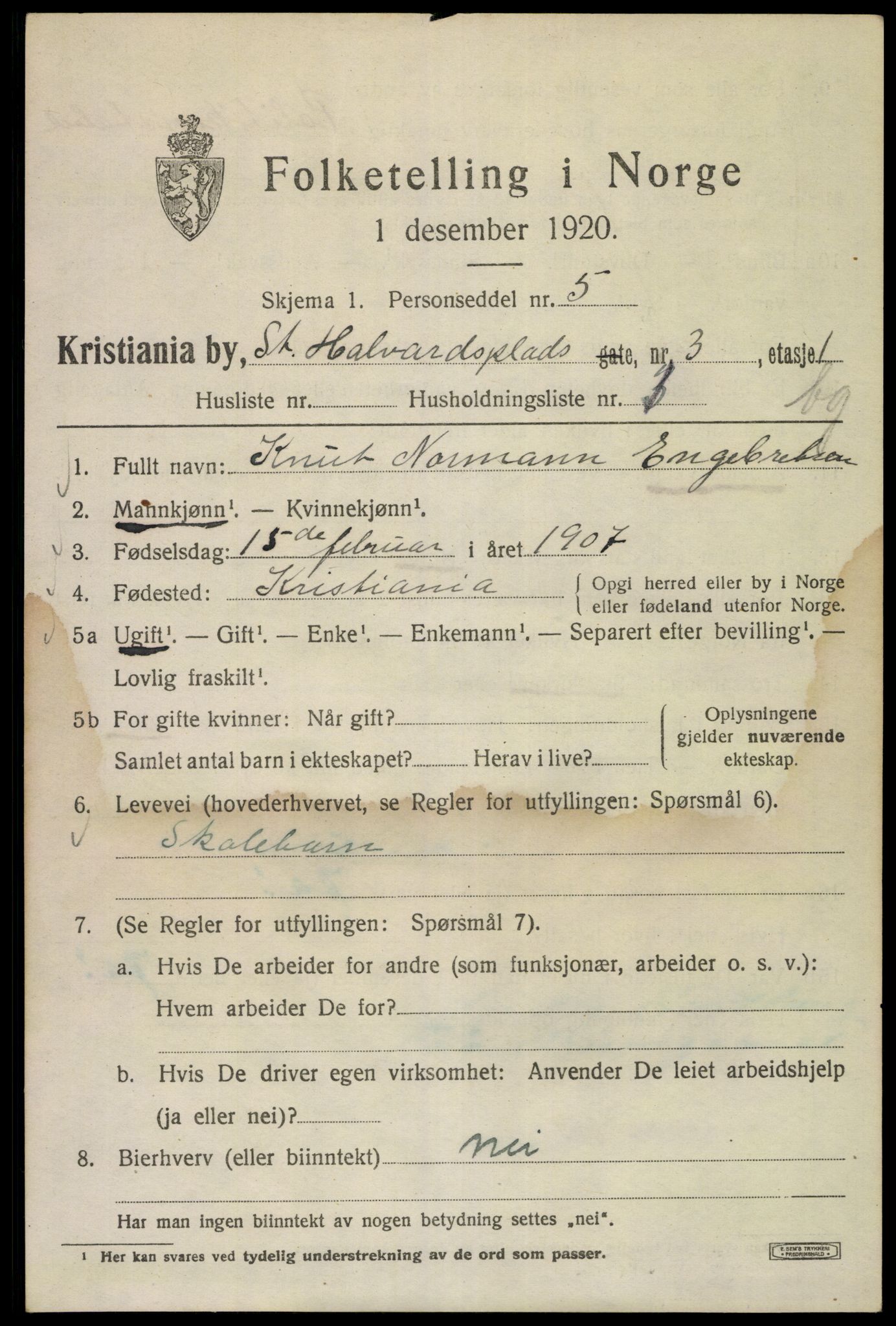 SAO, 1920 census for Kristiania, 1920, p. 534181