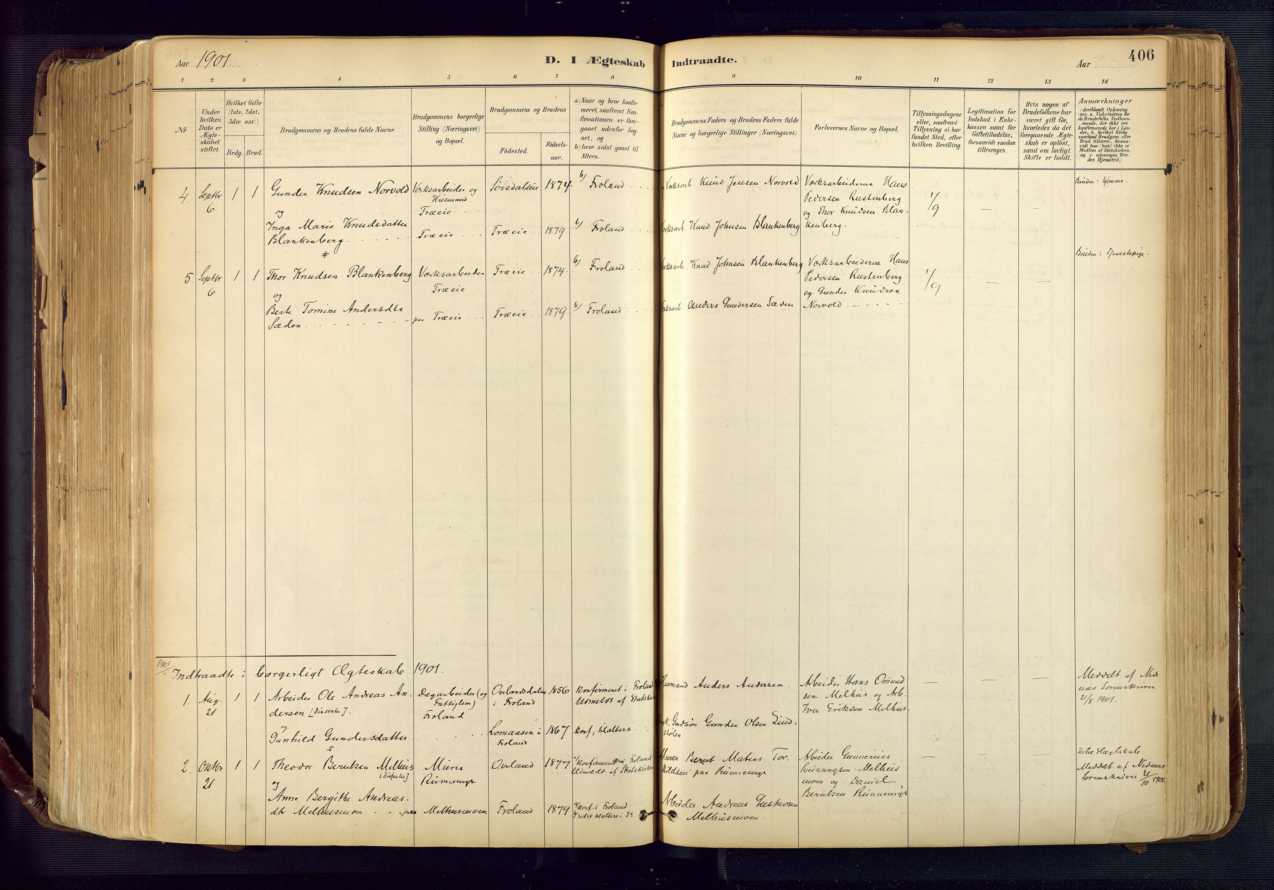 Froland sokneprestkontor, SAK/1111-0013/F/Fa/L0005: Parish register (official) no. A 5, 1882-1921, p. 406