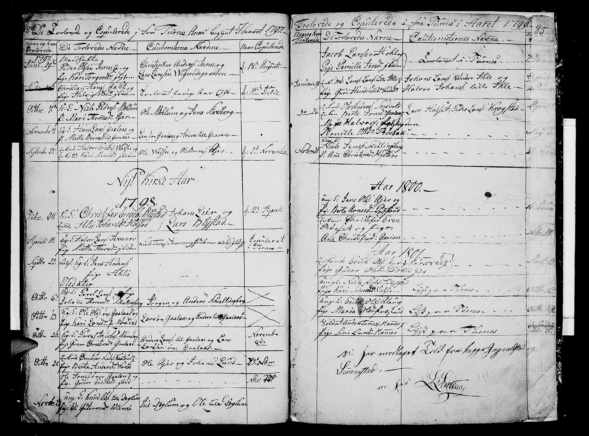 Vang prestekontor, Hedmark, SAH/PREST-008/H/Ha/Hab/L0002: Parish register (copy) no. 2, 1797-1803, p. 84-85