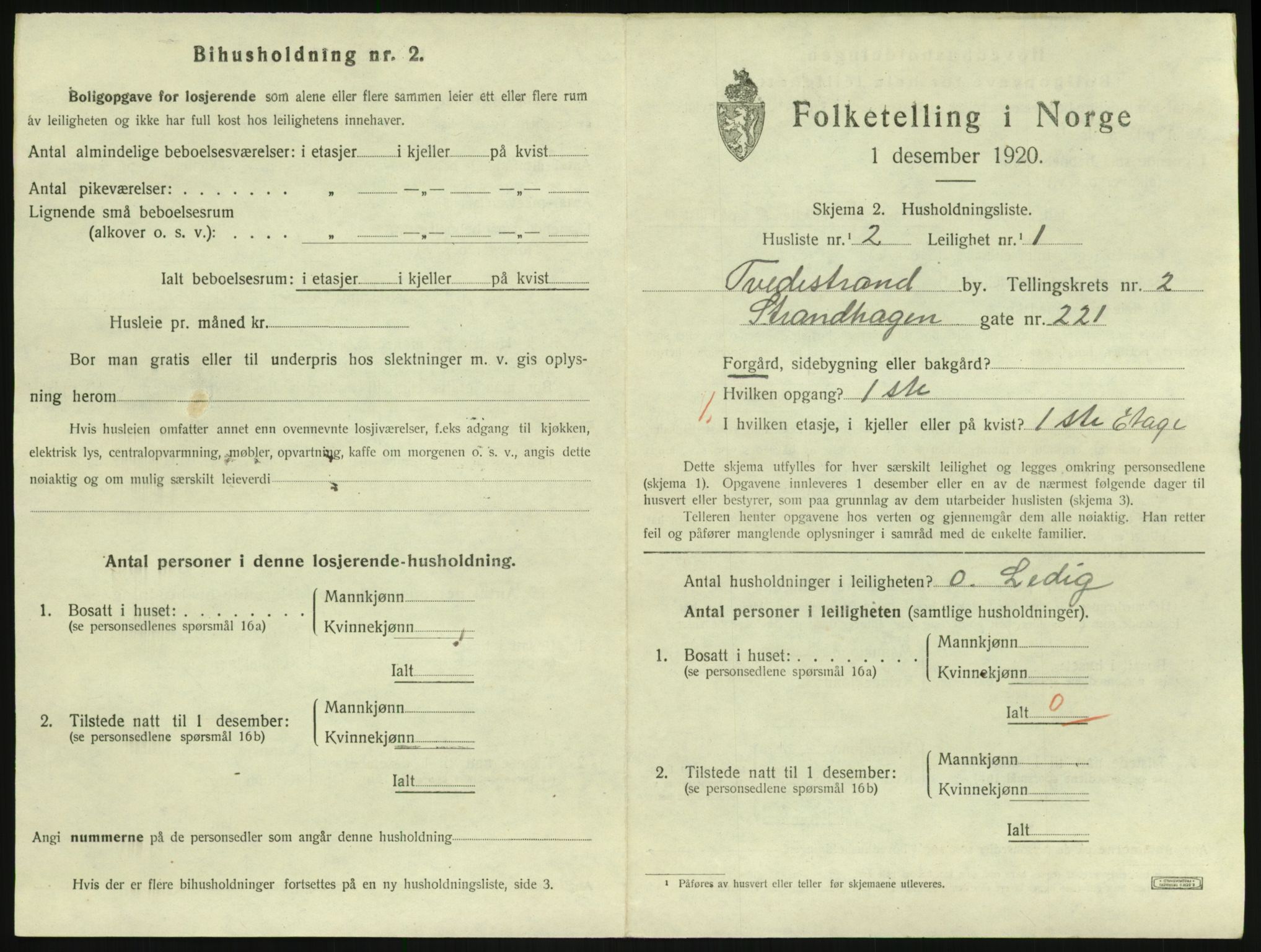 SAK, 1920 census for Tvedestrand, 1920, p. 917