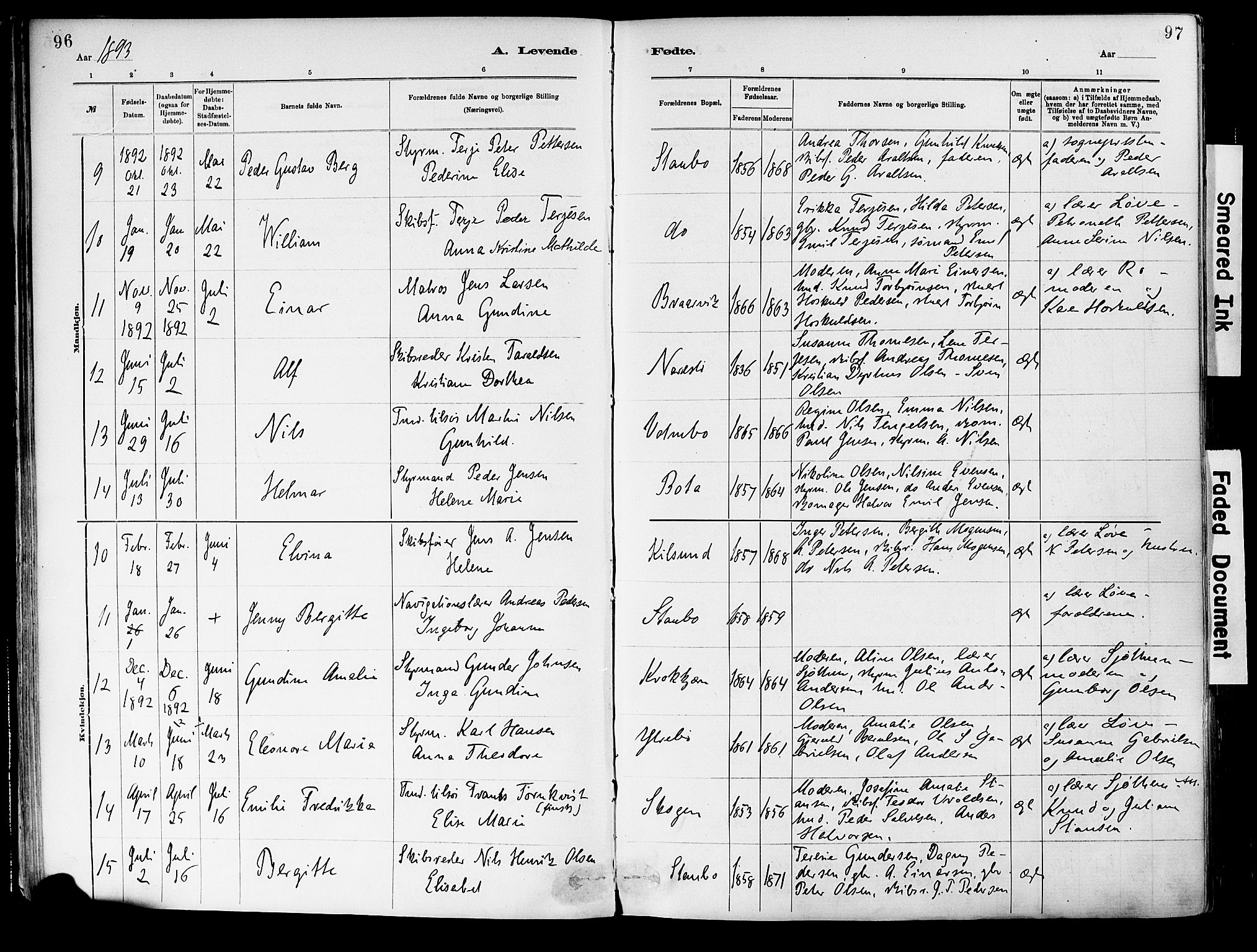 Dypvåg sokneprestkontor, SAK/1111-0007/F/Fa/Fab/L0001: Parish register (official) no. A 1, 1885-1912, p. 96-97