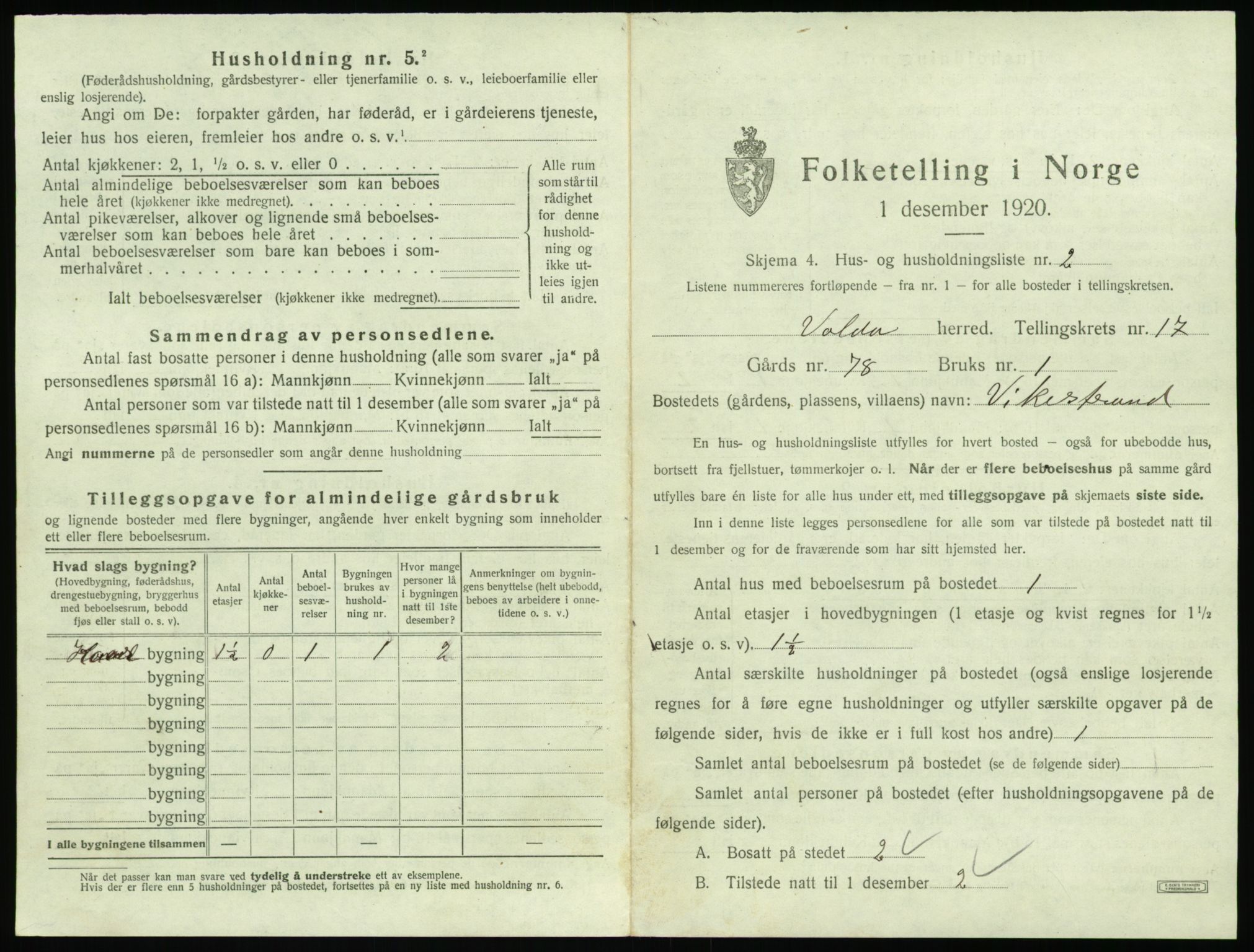 SAT, 1920 census for Volda, 1920, p. 1242