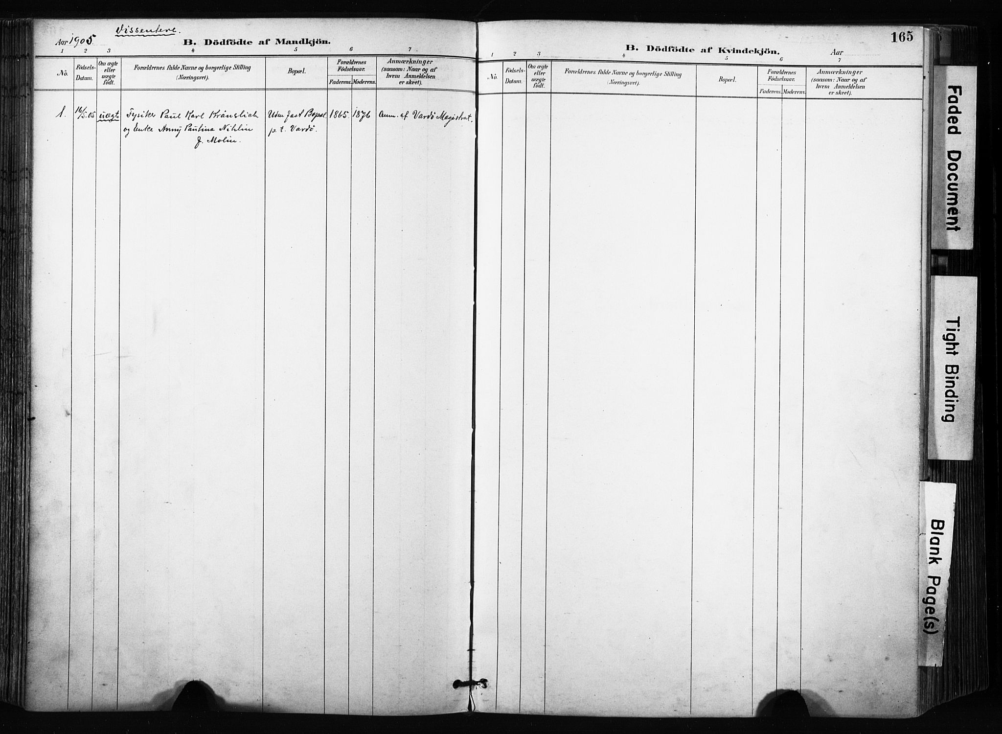 Vardø sokneprestkontor, SATØ/S-1332/H/Ha/L0010kirke: Parish register (official) no. 10, 1895-1907, p. 165