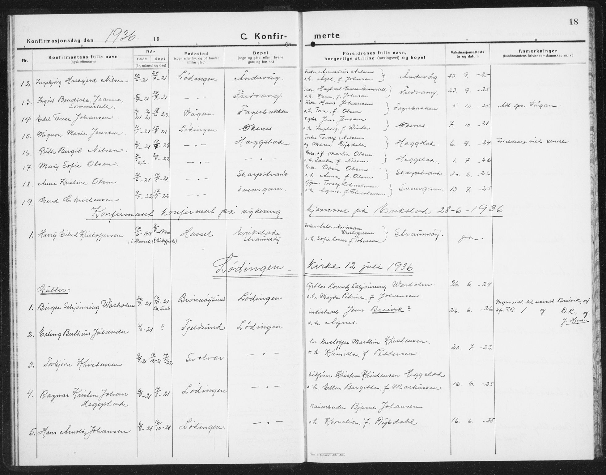 Ministerialprotokoller, klokkerbøker og fødselsregistre - Nordland, SAT/A-1459/872/L1050: Parish register (copy) no. 872C06, 1932-1942, p. 18