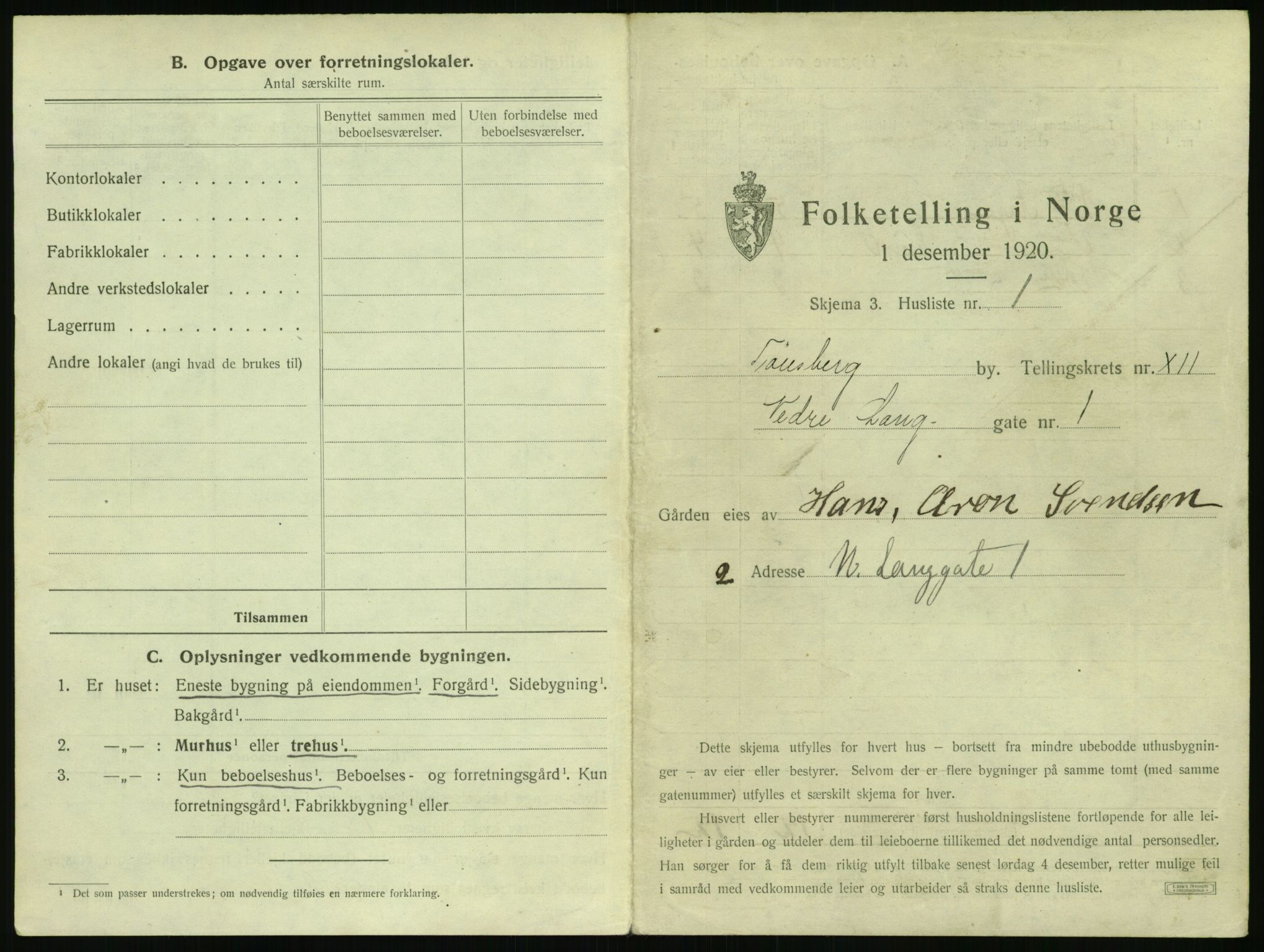 SAKO, 1920 census for Tønsberg, 1920, p. 1231