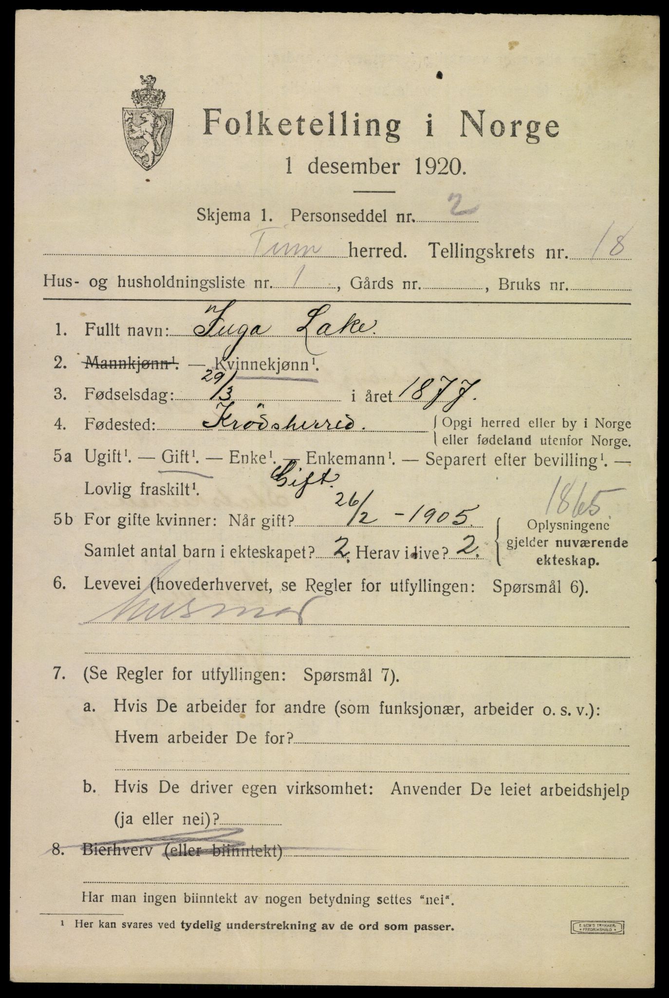 SAKO, 1920 census for Tinn, 1920, p. 23558