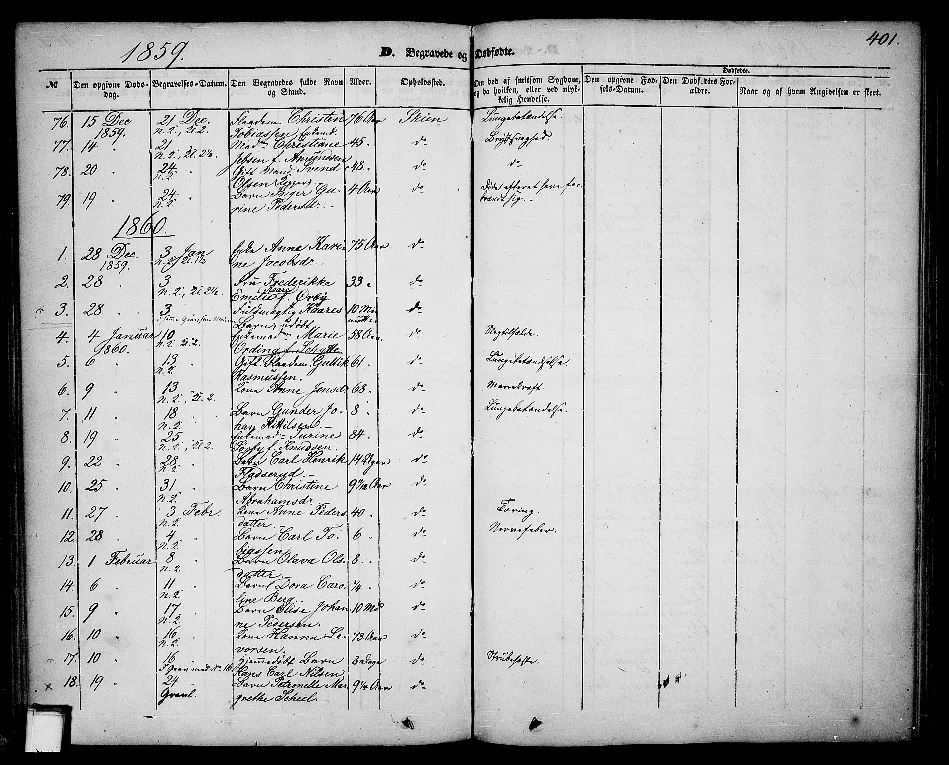 Skien kirkebøker, SAKO/A-302/G/Ga/L0004: Parish register (copy) no. 4, 1843-1867, p. 401