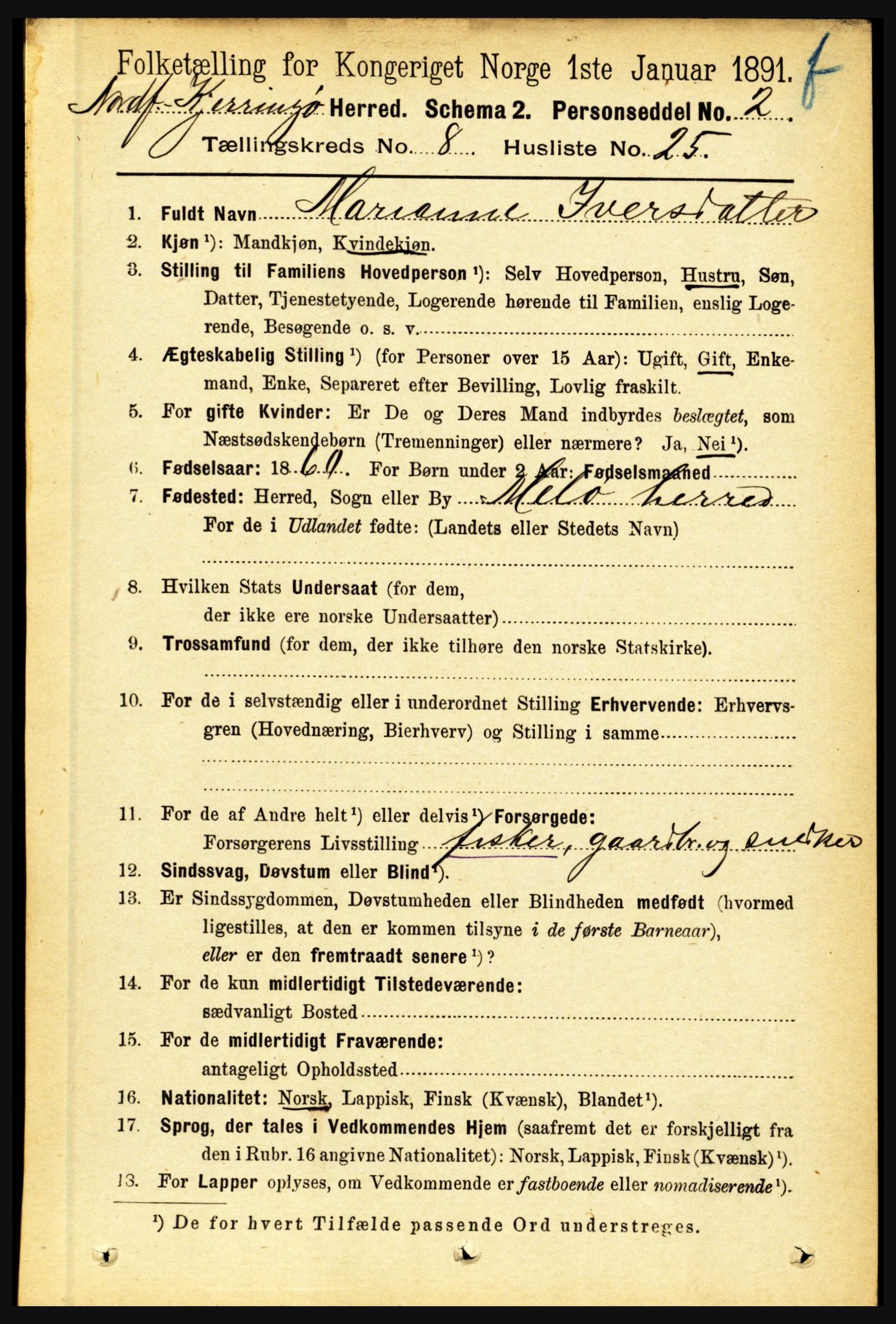 RA, 1891 census for 1846 Nordfold-Kjerringøy, 1891, p. 2109