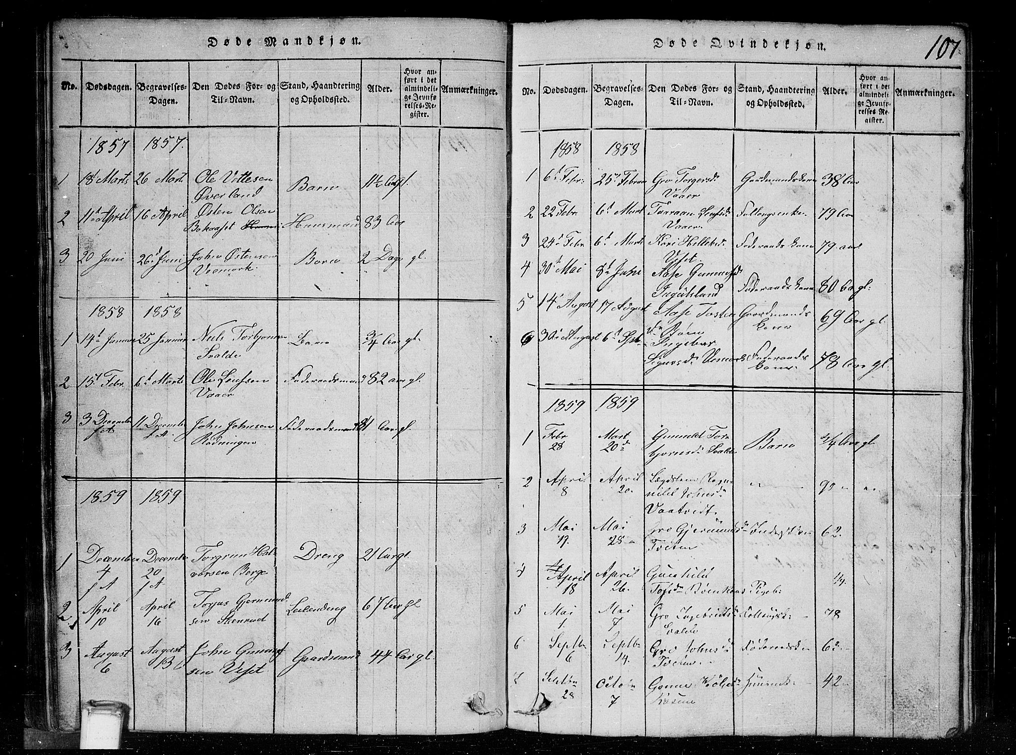 Tinn kirkebøker, SAKO/A-308/G/Gc/L0001: Parish register (copy) no. III 1, 1815-1879, p. 107