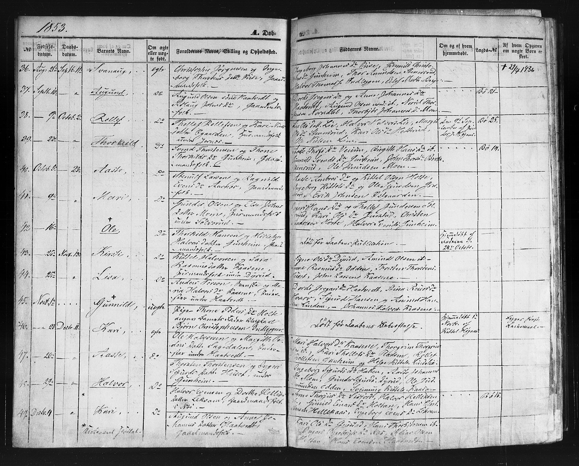 Sauherad kirkebøker, SAKO/A-298/F/Fb/L0001: Parish register (official) no. II 1, 1851-1877, p. 9