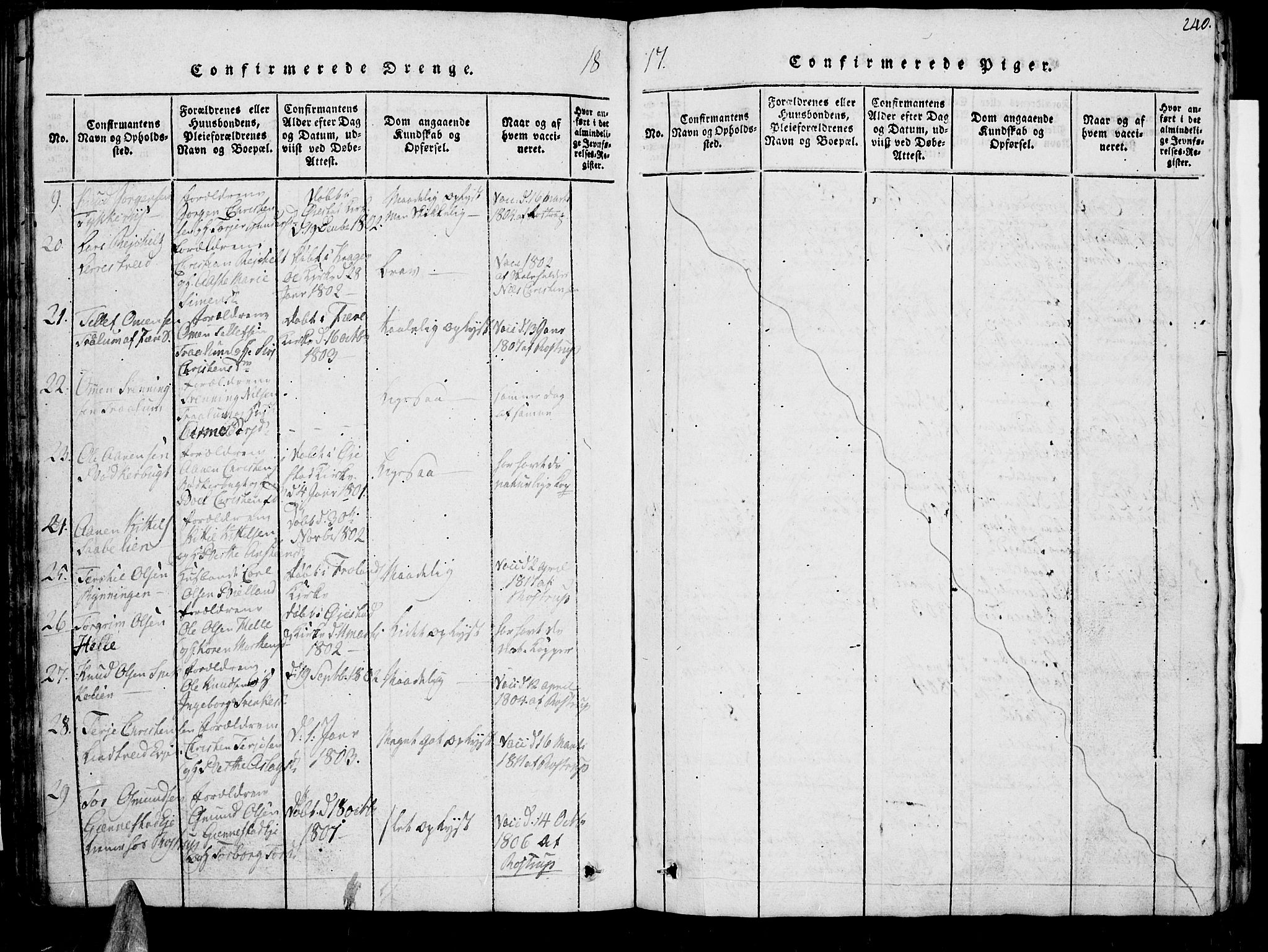 Øyestad sokneprestkontor, AV/SAK-1111-0049/F/Fb/L0003: Parish register (copy) no. B 3, 1816-1827, p. 240