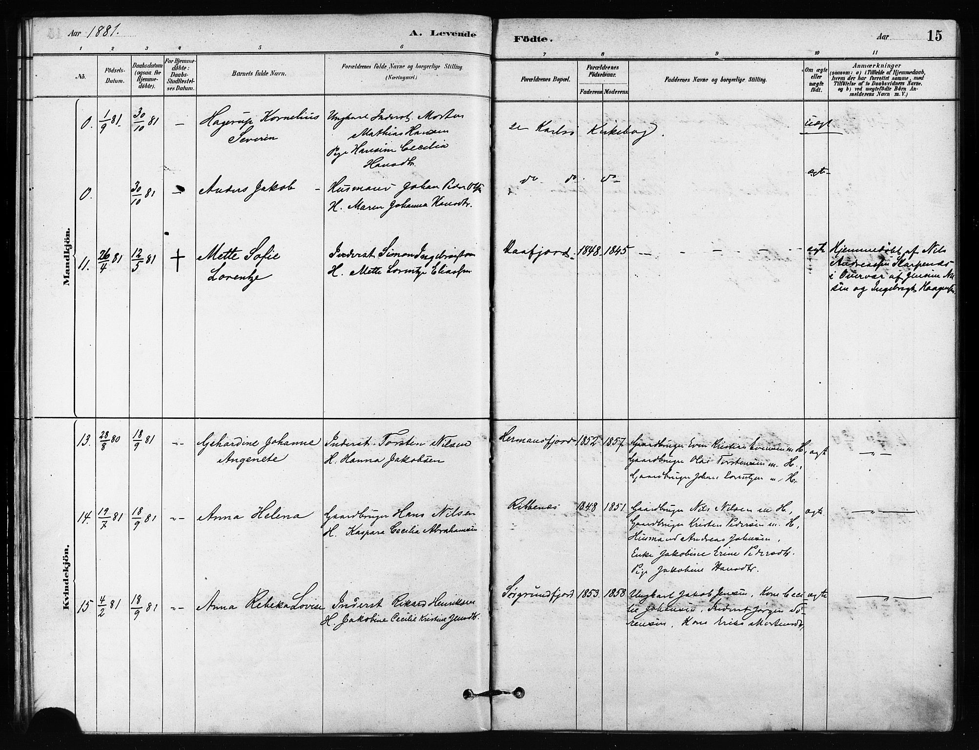 Karlsøy sokneprestembete, SATØ/S-1299/H/Ha/Haa/L0011kirke: Parish register (official) no. 11, 1879-1892, p. 15