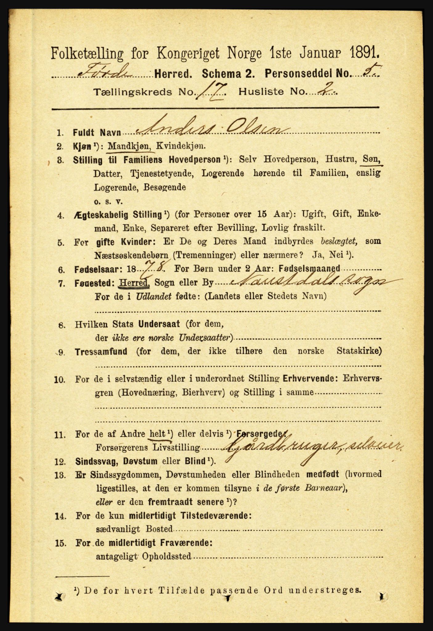 RA, 1891 census for 1432 Førde, 1891, p. 6030