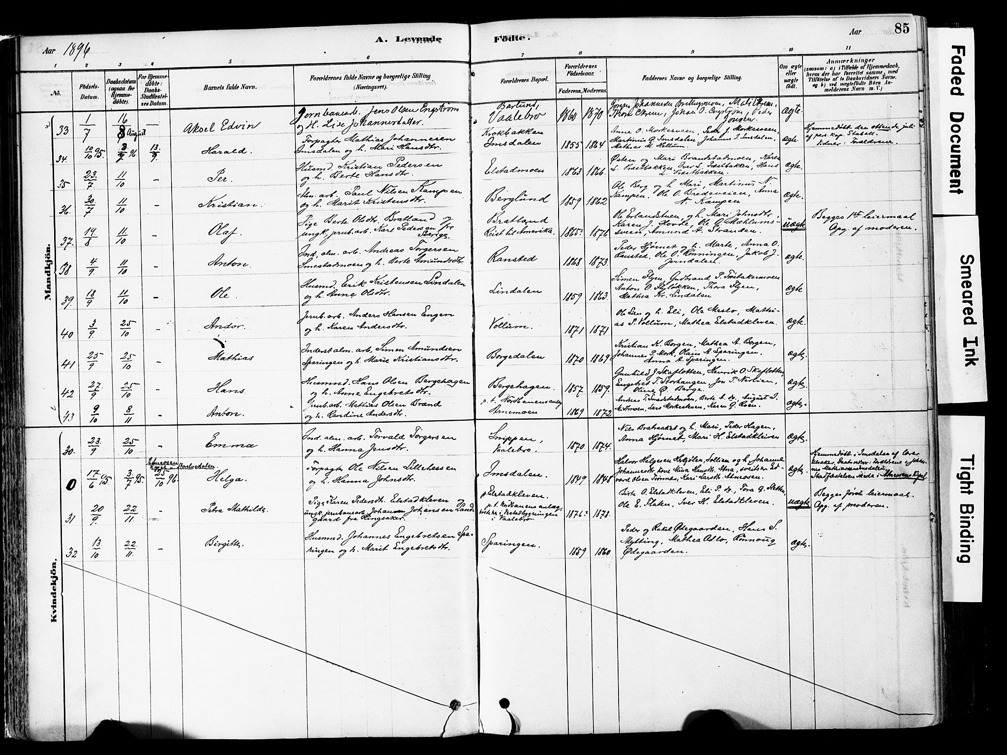 Ringebu prestekontor, AV/SAH-PREST-082/H/Ha/Haa/L0008: Parish register (official) no. 8, 1878-1898, p. 85