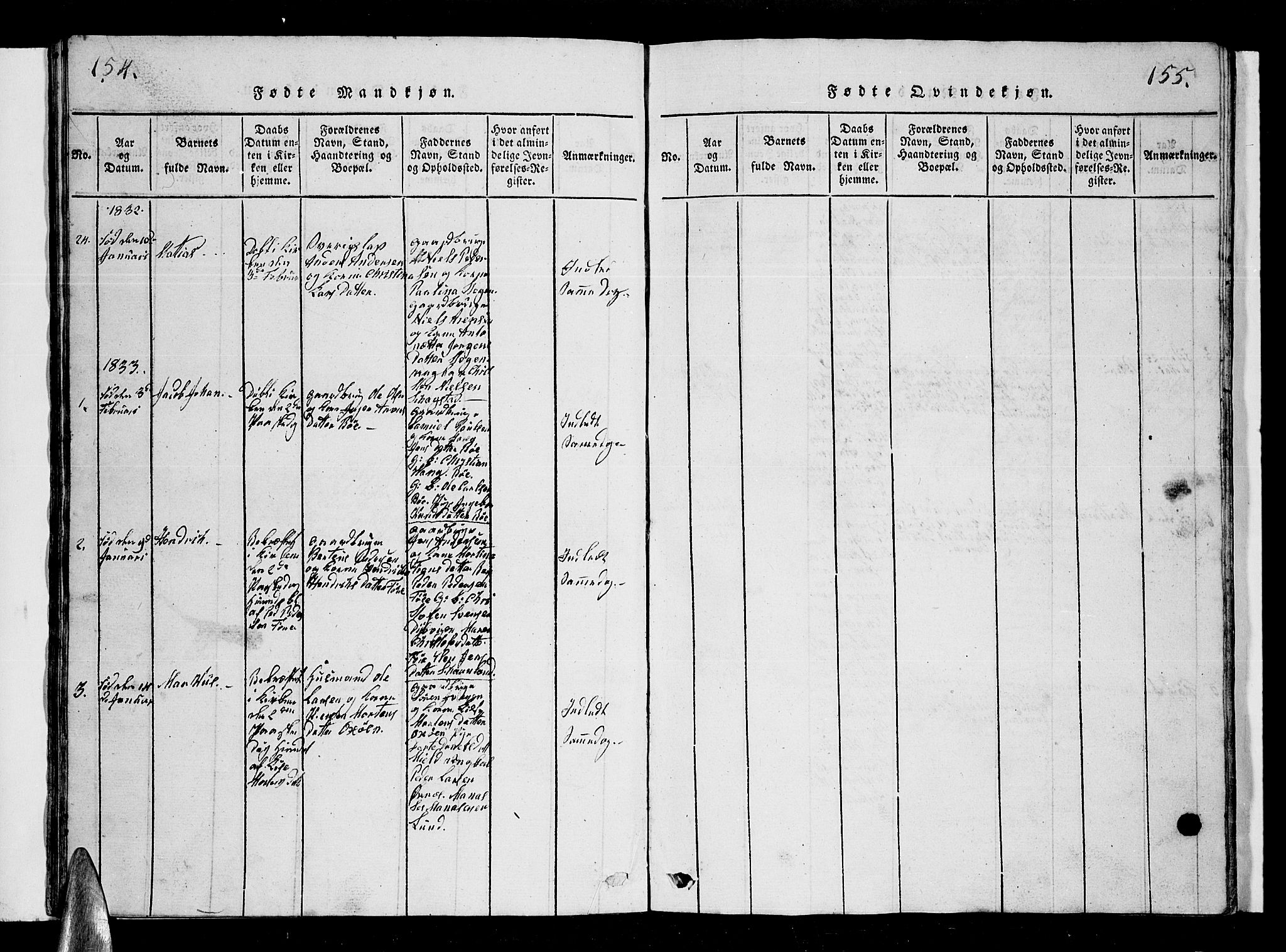 Ministerialprotokoller, klokkerbøker og fødselsregistre - Nordland, AV/SAT-A-1459/855/L0812: Parish register (copy) no. 855C01, 1821-1838, p. 154-155