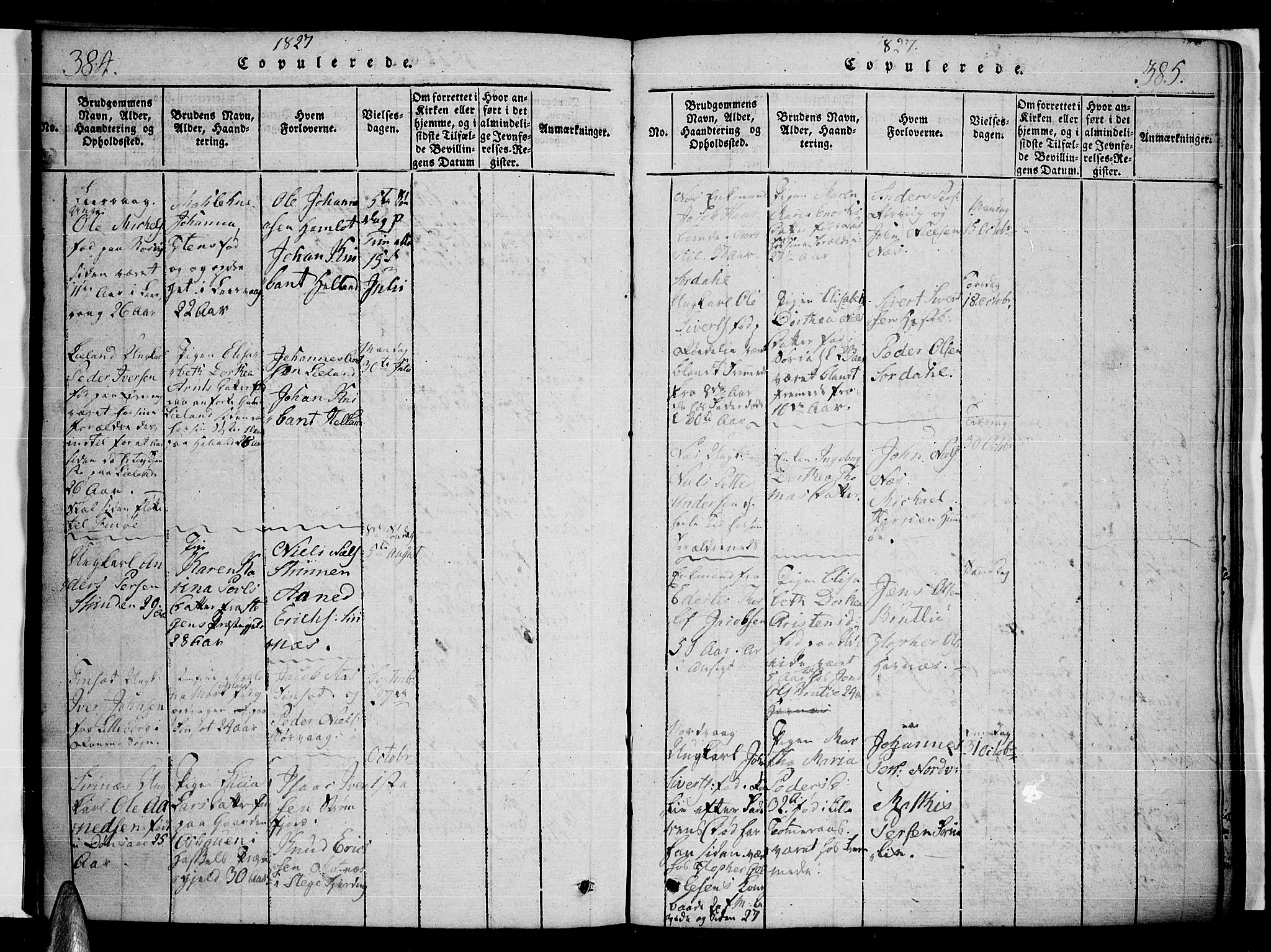 Ministerialprotokoller, klokkerbøker og fødselsregistre - Nordland, AV/SAT-A-1459/859/L0842: Parish register (official) no. 859A02, 1821-1839, p. 384-385