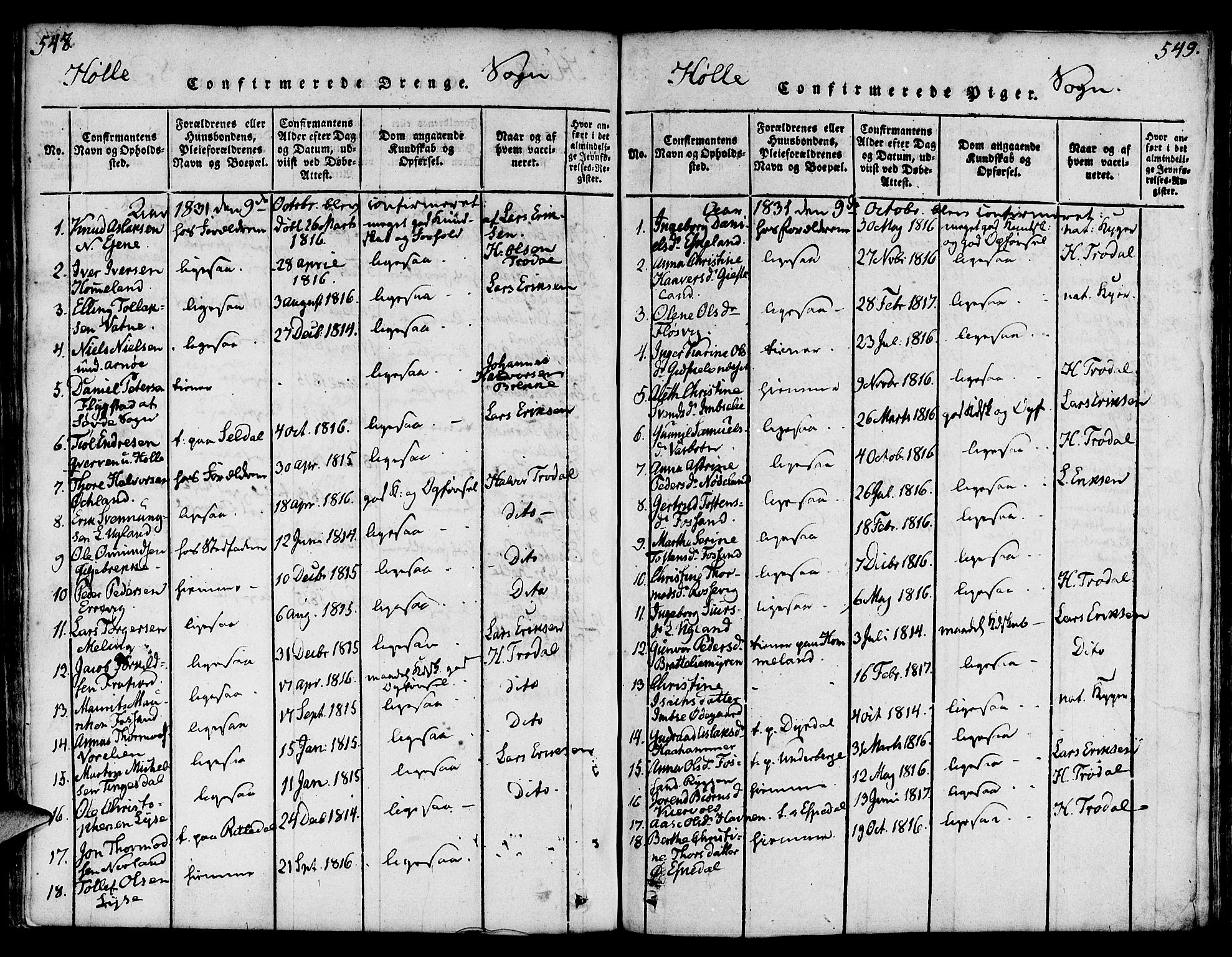 Strand sokneprestkontor, SAST/A-101828/H/Ha/Haa/L0004: Parish register (official) no. A 4 /2, 1816-1833, p. 548-549